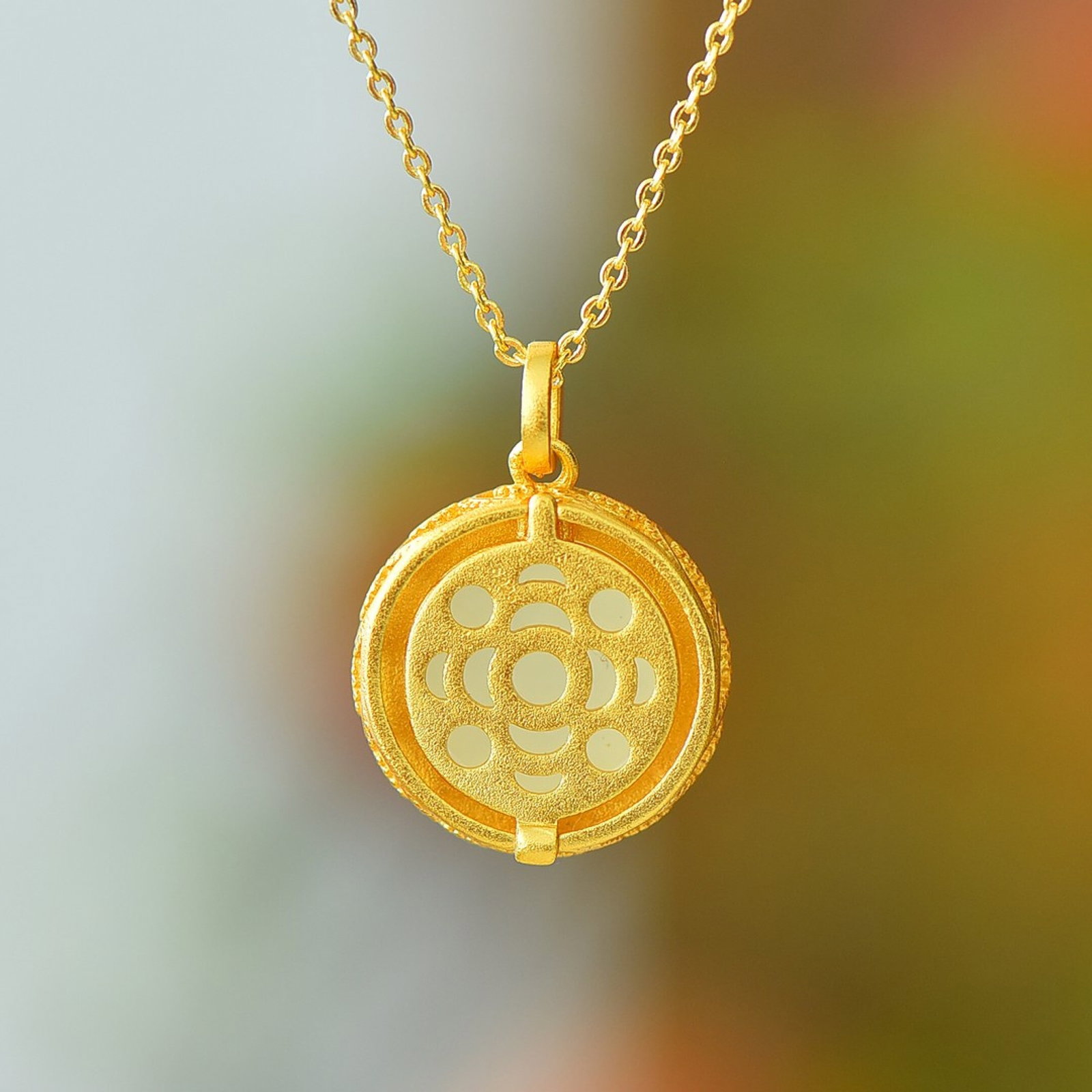 An Exquisite Sterling Silver-Gold Plated Inlaid White Jade Pendant - 4