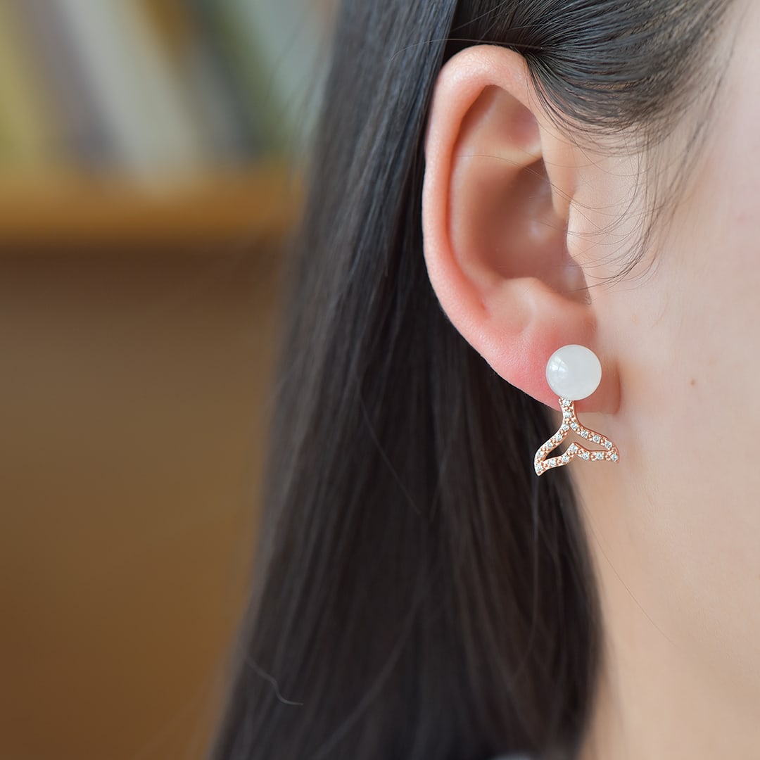 A Pair of Exquisite Sterling Silver-Gold Plated Inlaid White Jade Earrings,Inlaid Diamonds - 6