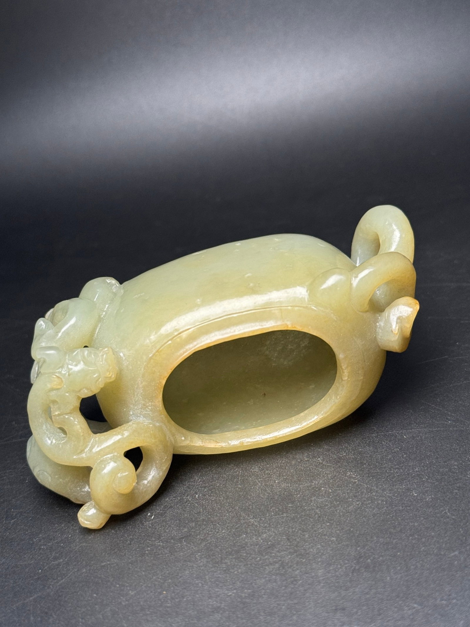 An Exquisite White Jade Chi-Dragon Pattern Brush Washer - 8