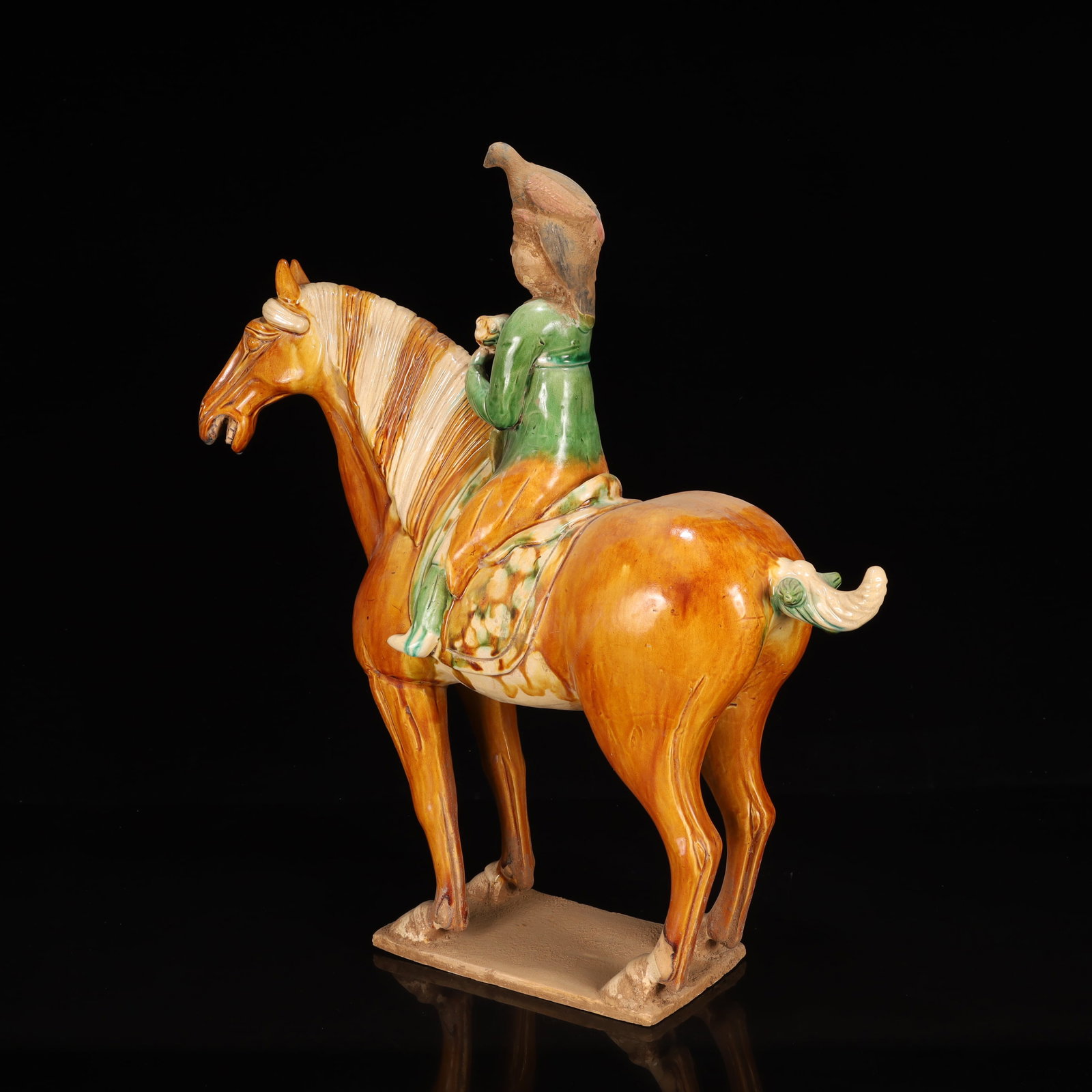 A Rare Tang Tri-Color Glazed Pottery Figure Riding Horse Ornament - 10