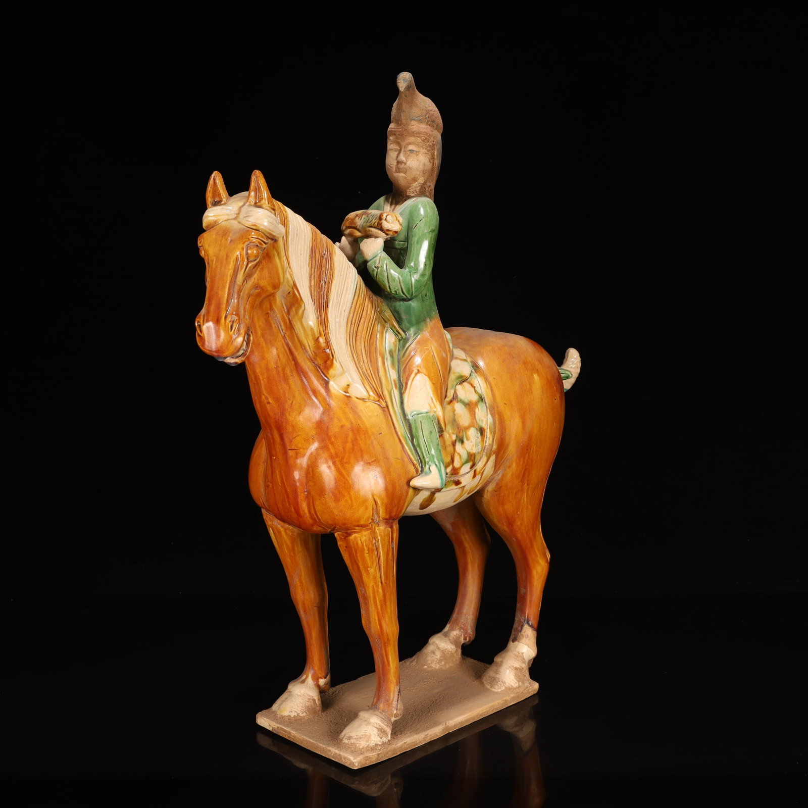 A Rare Tang Tri-Color Glazed Pottery Figure Riding Horse Ornament - 5