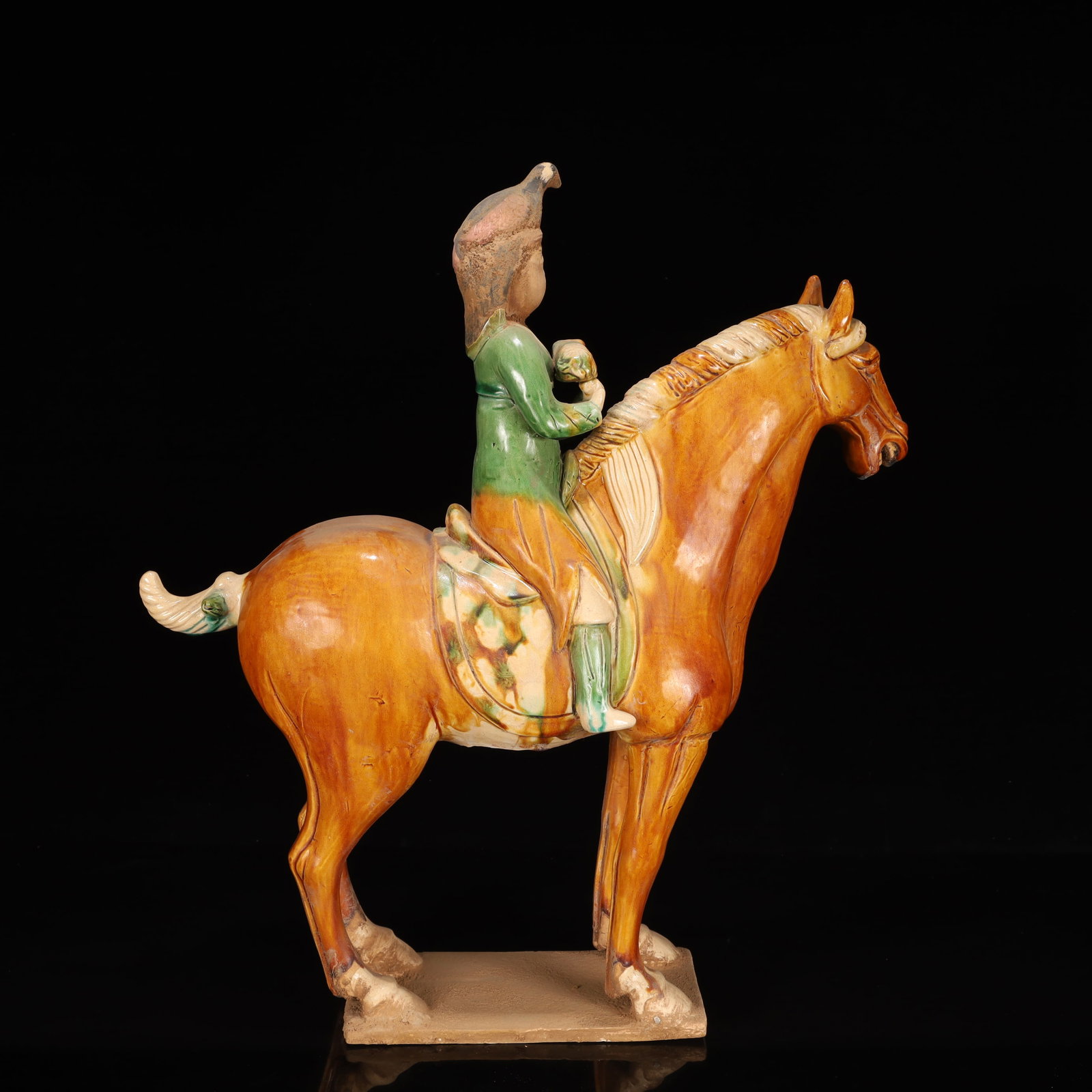 A Rare Tang Tri-Color Glazed Pottery Figure Riding Horse Ornament - 8
