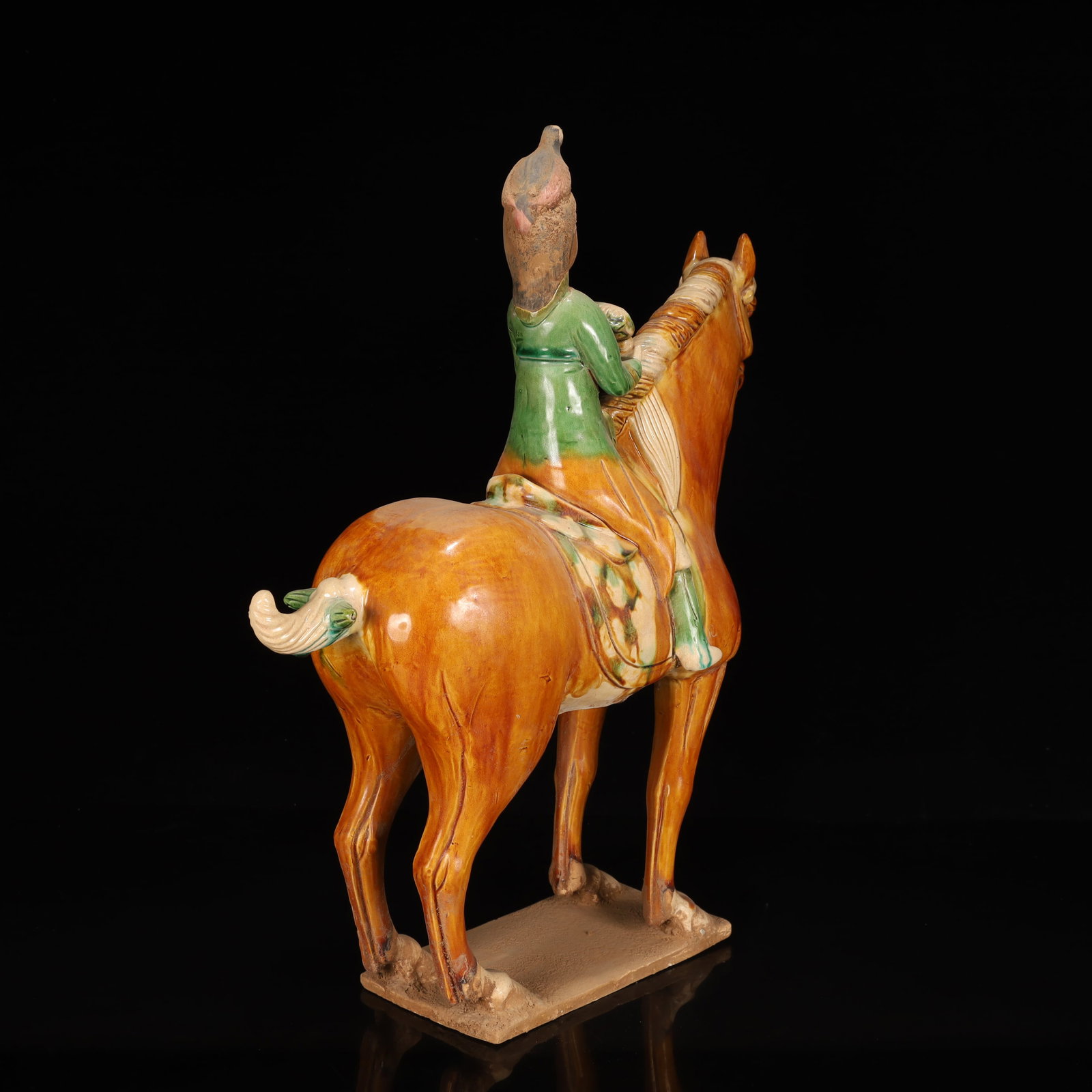 A Rare Tang Tri-Color Glazed Pottery Figure Riding Horse Ornament - 9