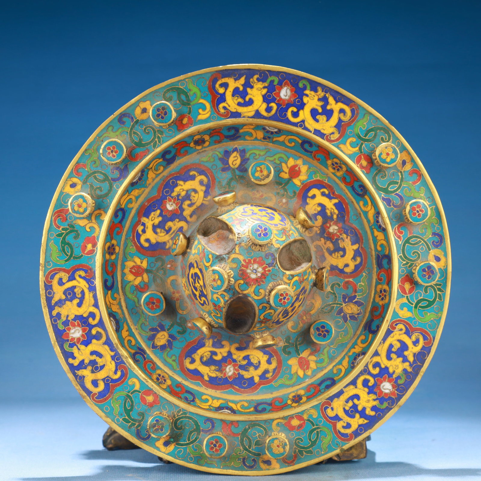 An Exquisite Cloisonne Lotus Pattern Tripod Libation Cup,with Base - 10