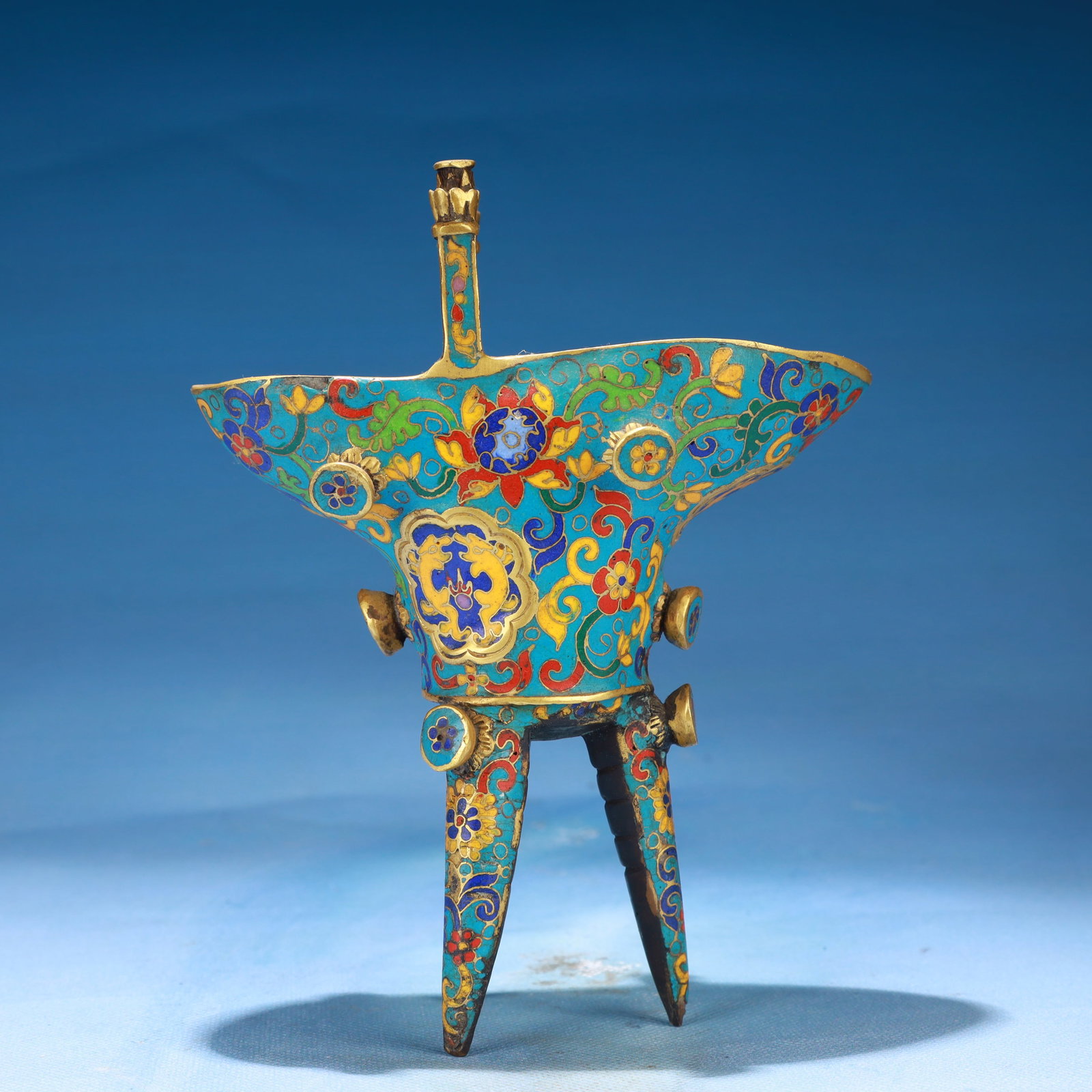 An Exquisite Cloisonne Lotus Pattern Tripod Libation Cup,with Base - 7