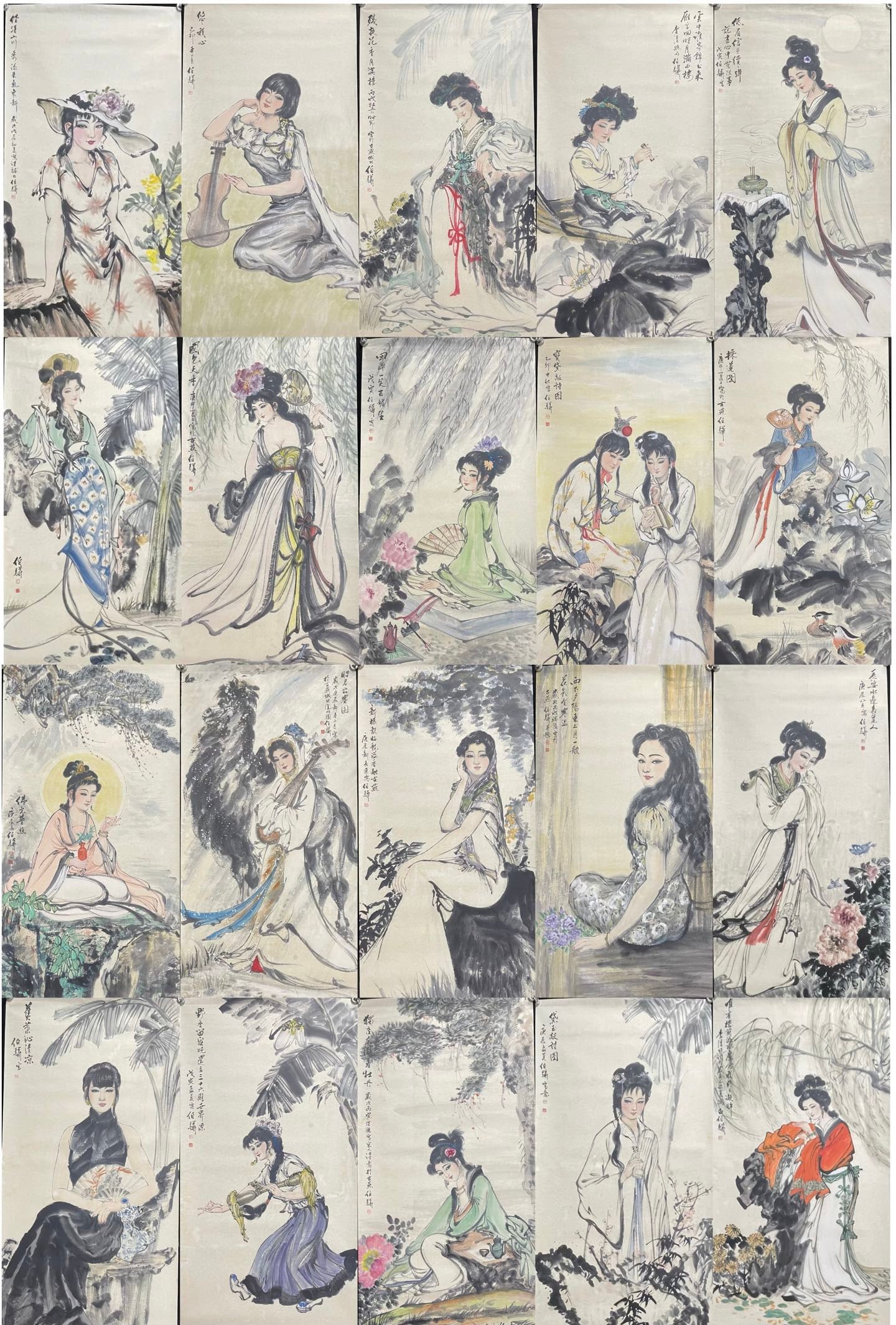 A Set of Chinese Ink Painting of Woman on Paper,Bai Bohua: Estimated Value:12000-24000 A Set of Chinese Ink Painting of Woman on Paper,Bai Bohua,Size:26.8inx53.9in*20