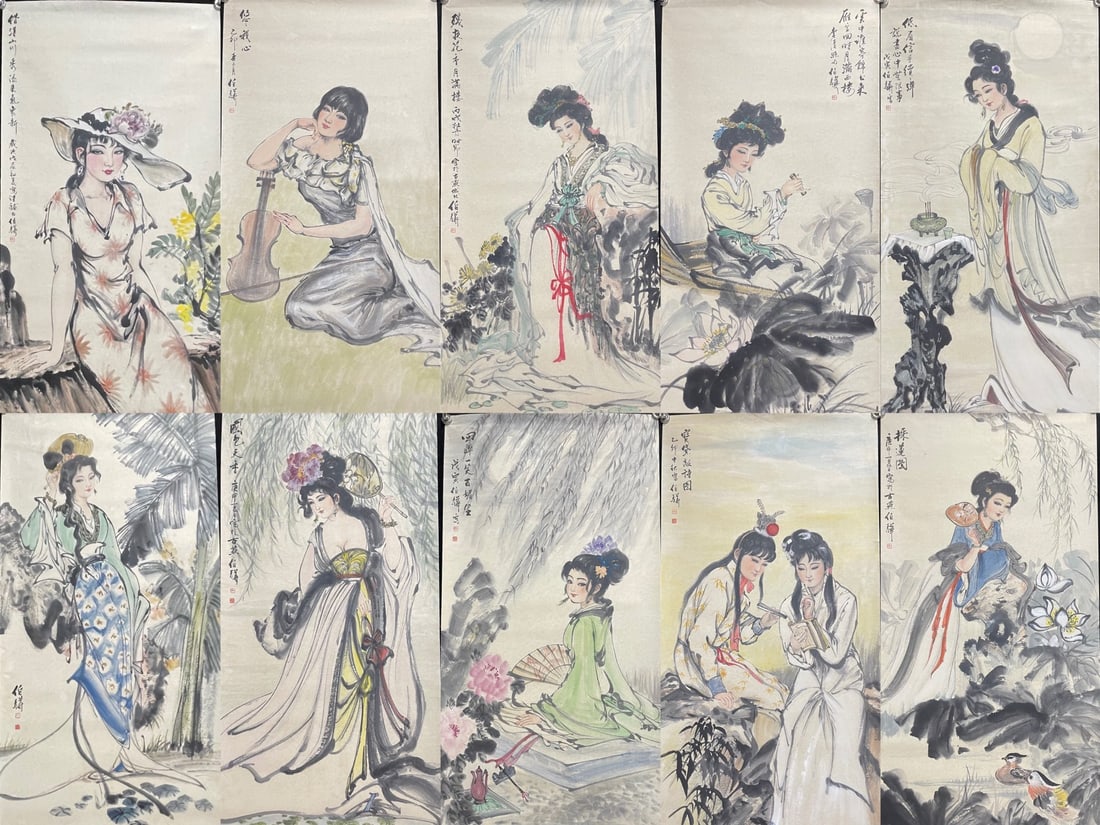 A Set of Chinese Ink Painting of Woman on Paper,Bai Bohua - 4