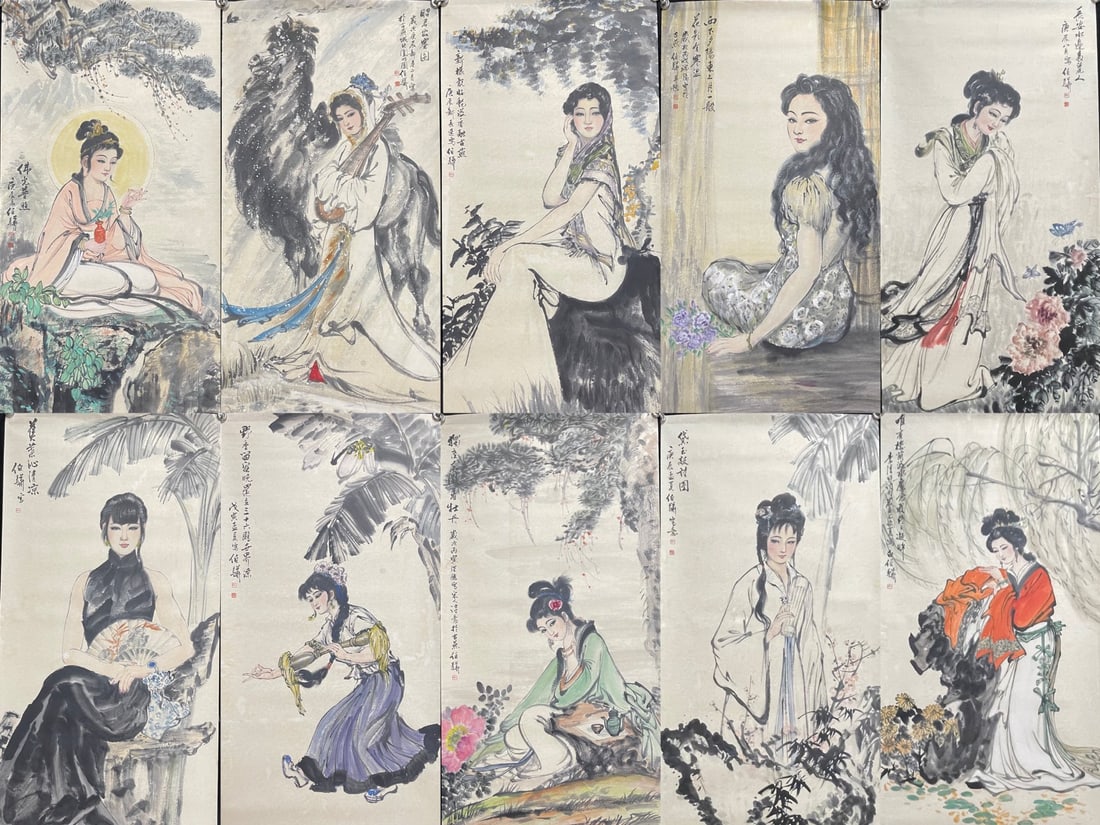 A Set of Chinese Ink Painting of Woman on Paper,Bai Bohua - 5