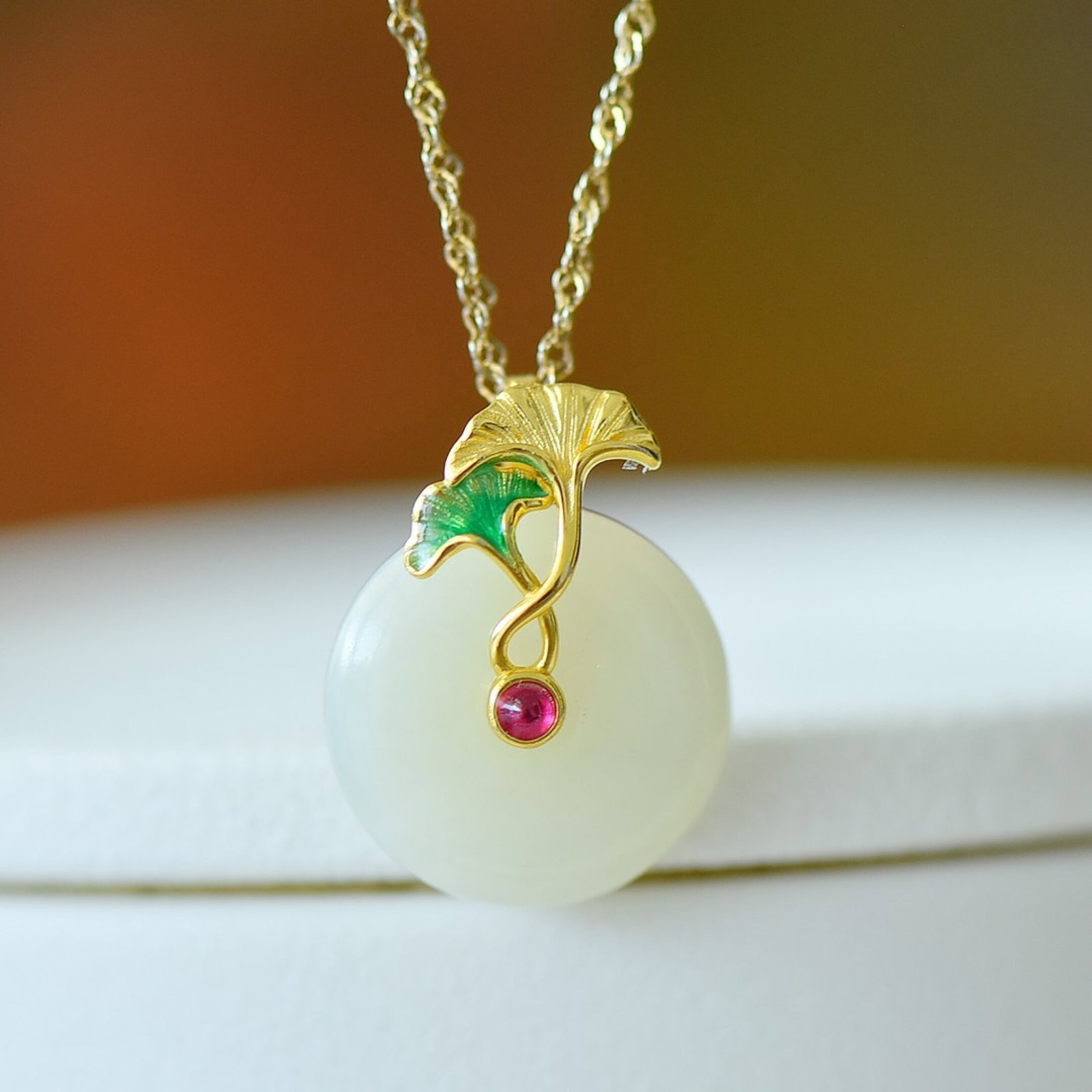 An Exquisite Sterling Silver-Gold Plated Inlaid White Jade Pendant - 2