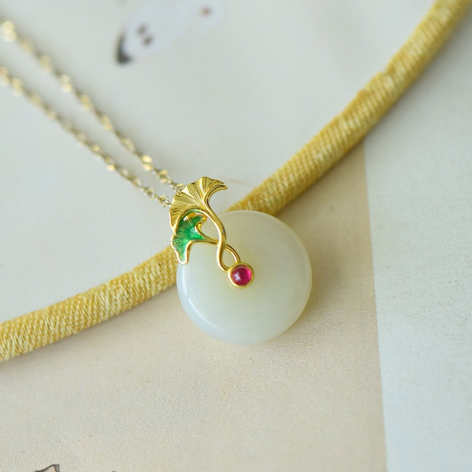 An Exquisite Sterling Silver-Gold Plated Inlaid White Jade Pendant - 3