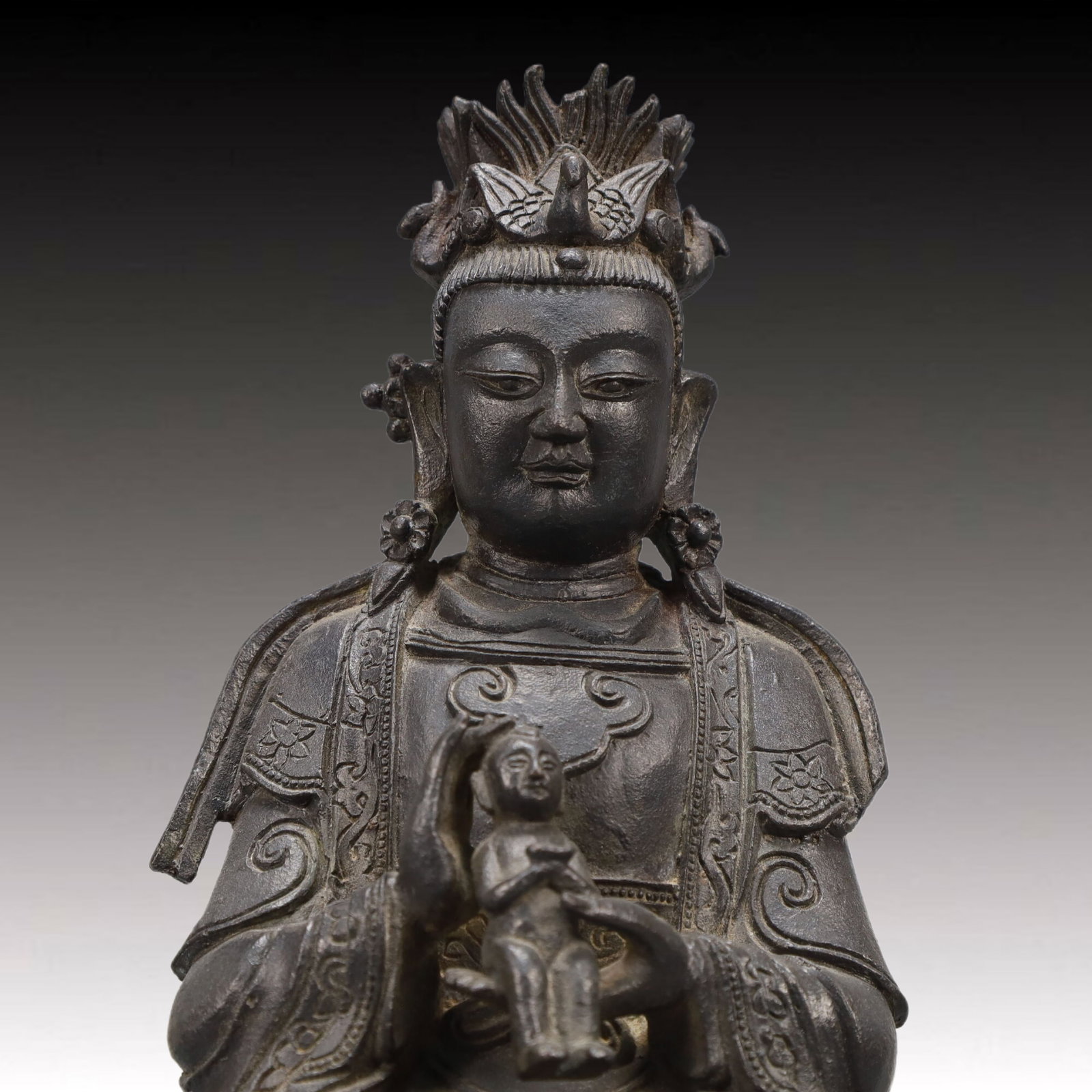 An Excellent Bronze Figure Of Guanyin And A Boy - 2