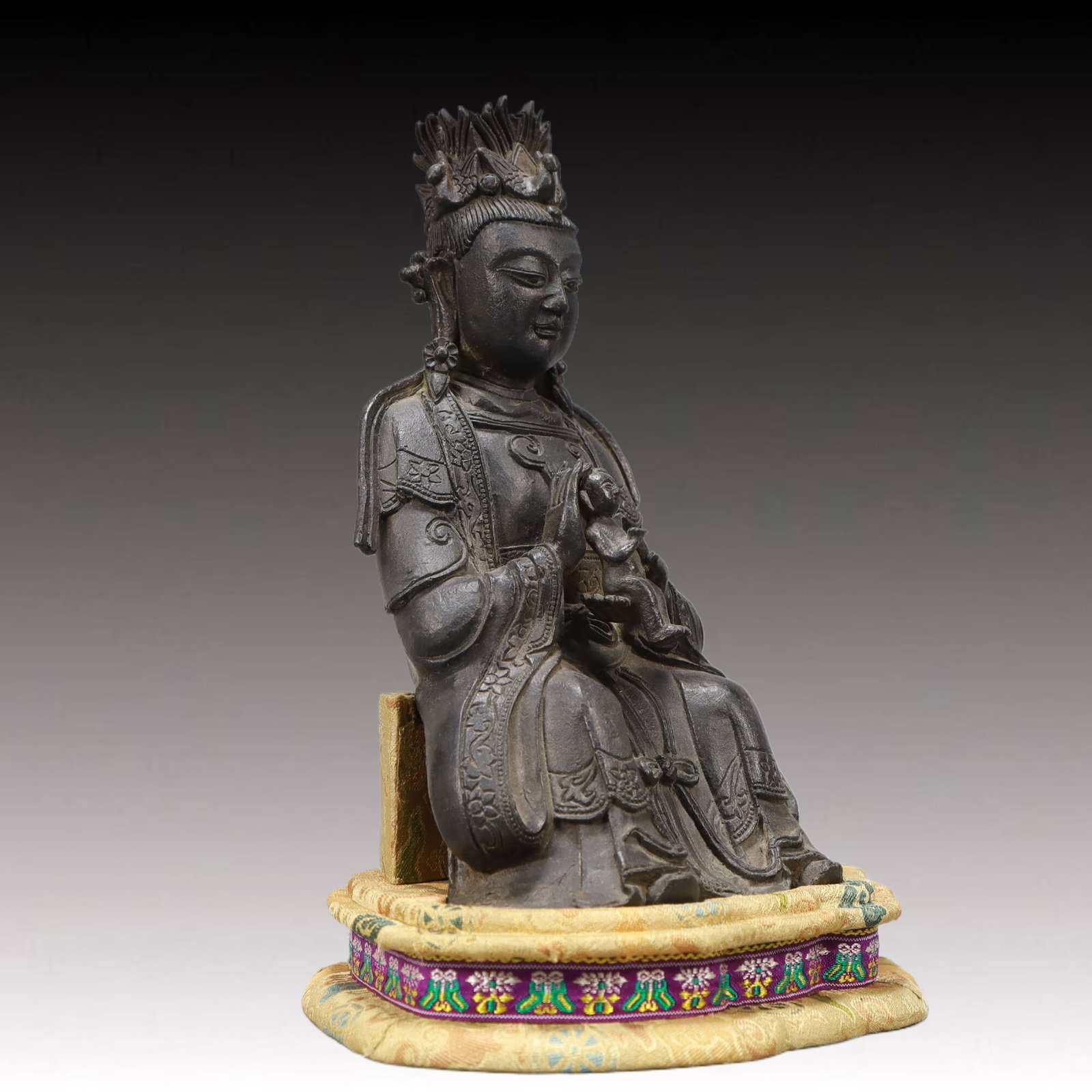 An Excellent Bronze Figure Of Guanyin And A Boy - 6