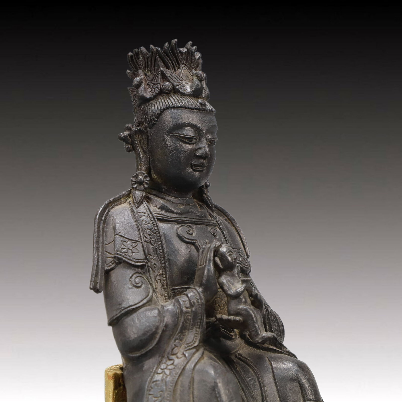 An Excellent Bronze Figure Of Guanyin And A Boy - 7