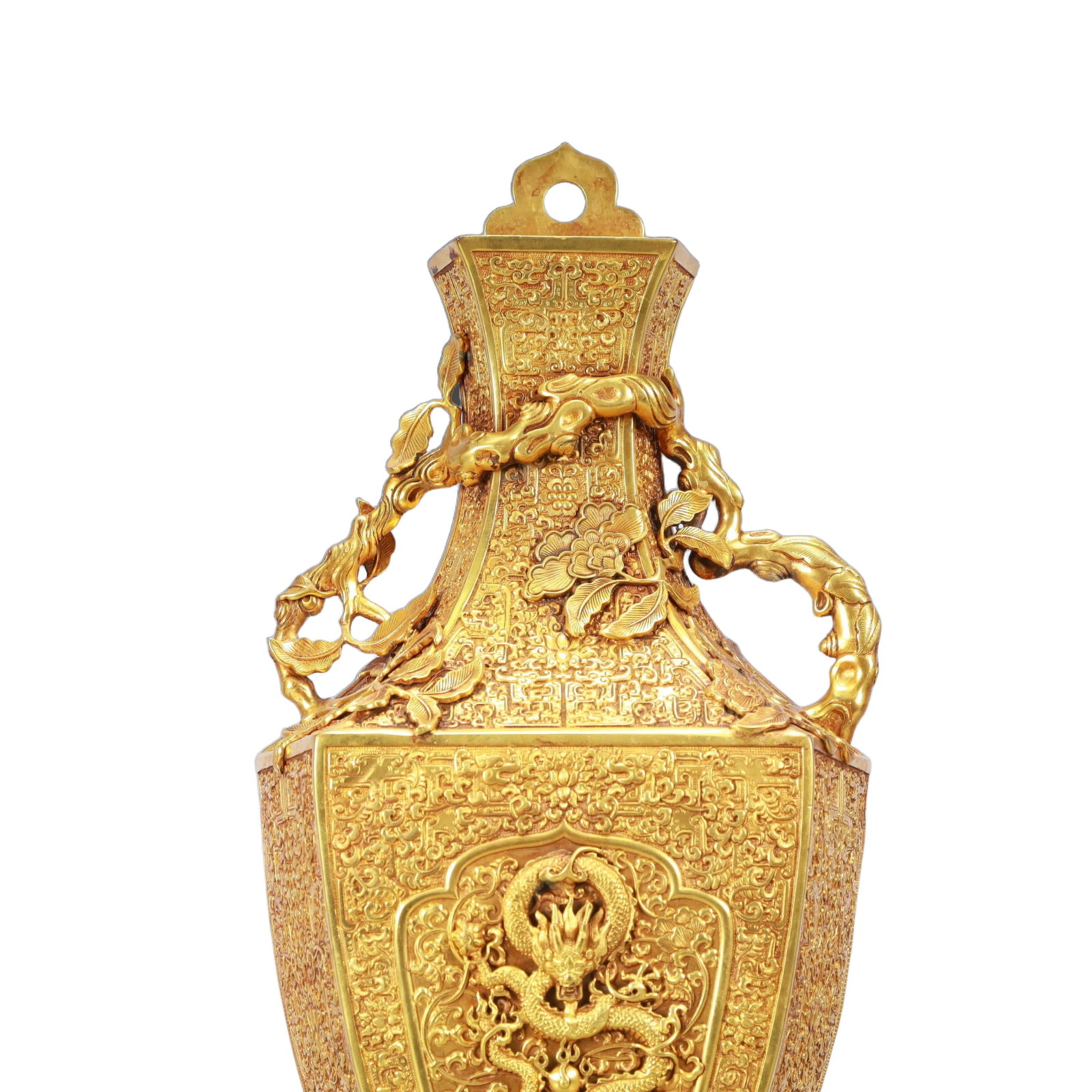 A Rare Gilt Bronze Lotus and Dragon Pattern Vase - 2