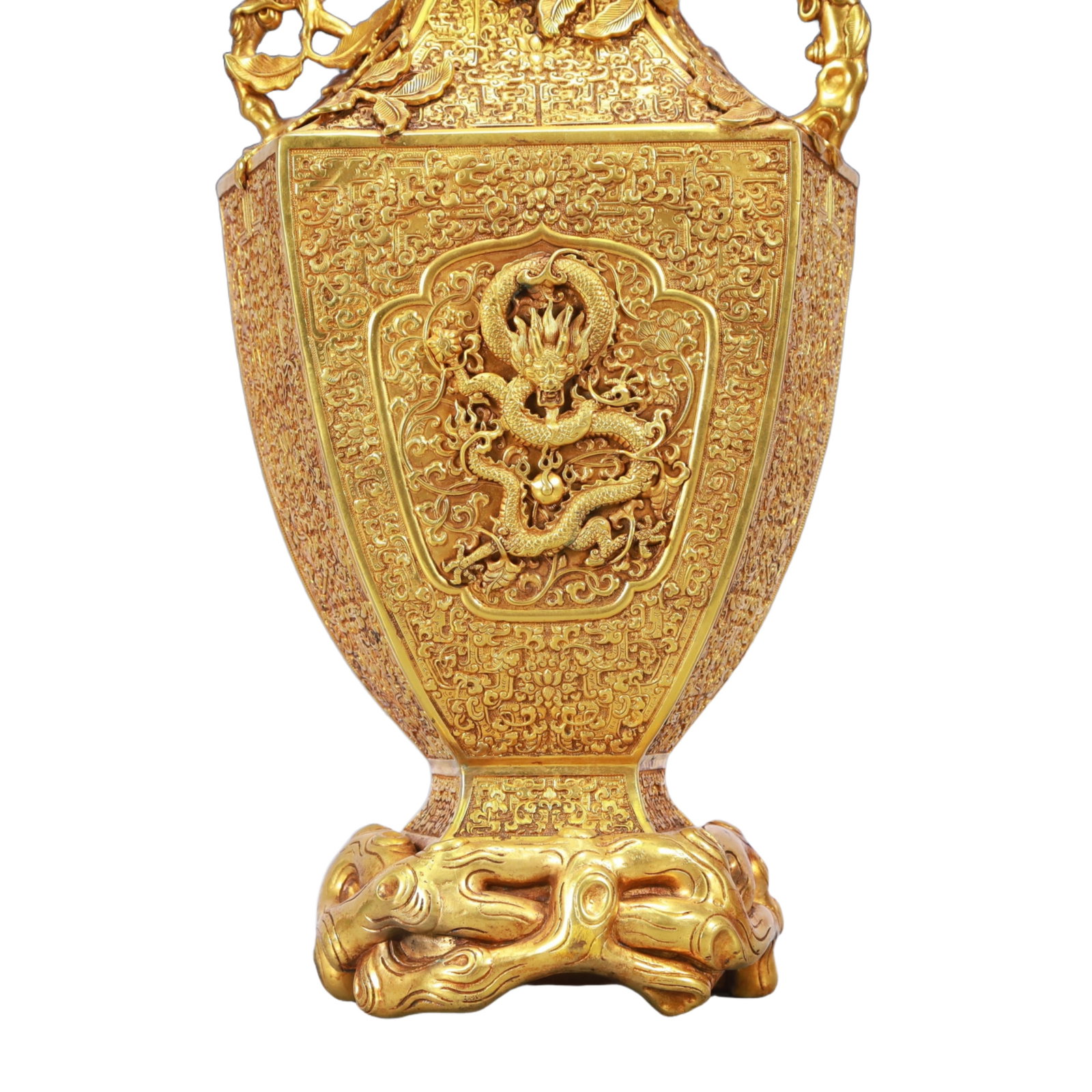 A Rare Gilt Bronze Lotus and Dragon Pattern Vase - 3