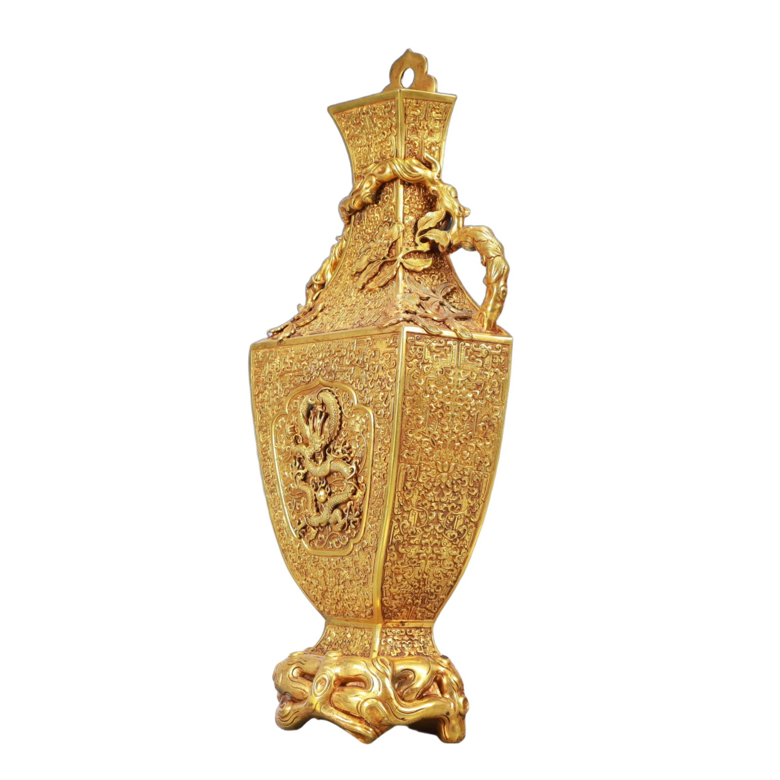 A Rare Gilt Bronze Lotus and Dragon Pattern Vase - 4