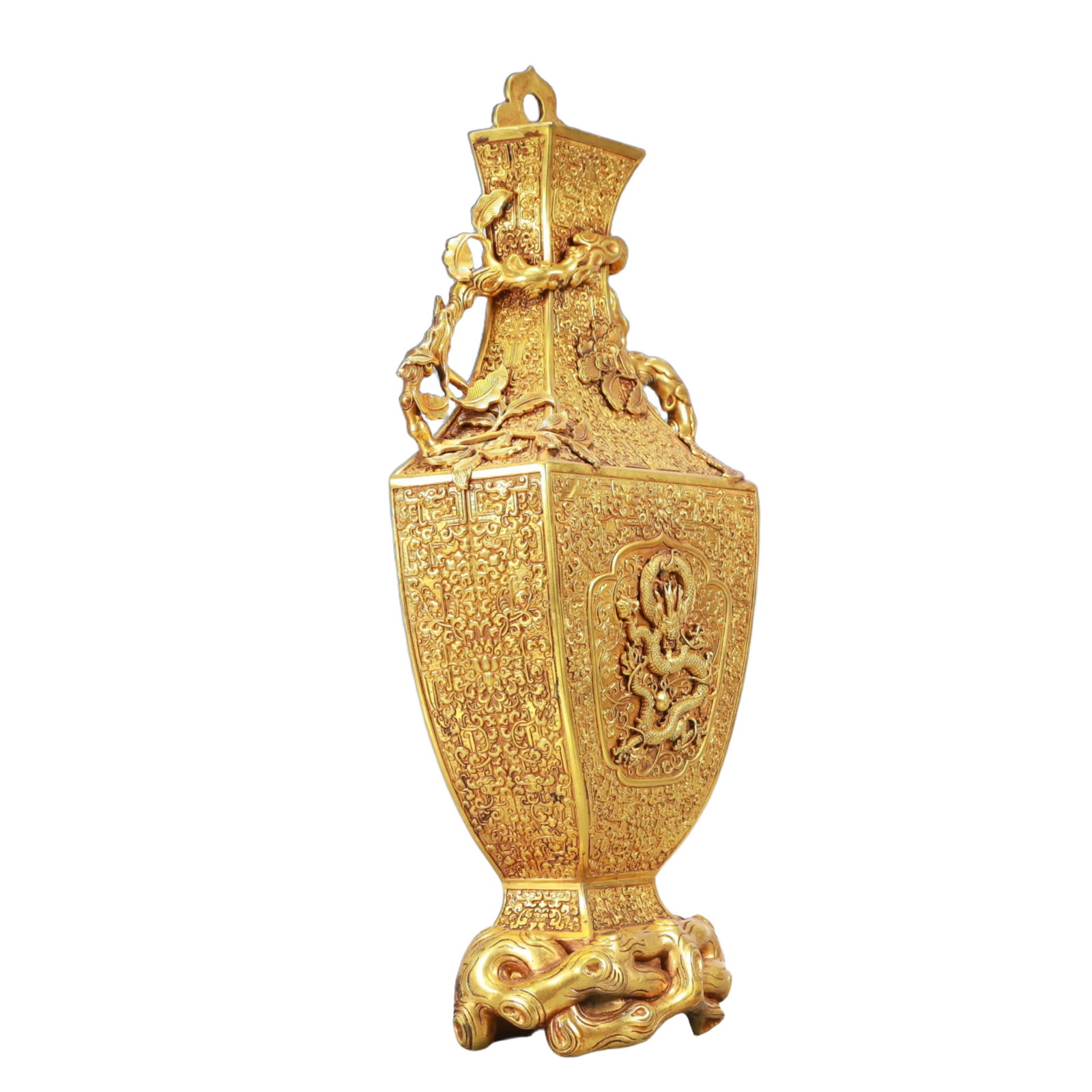 A Rare Gilt Bronze Lotus and Dragon Pattern Vase - 5