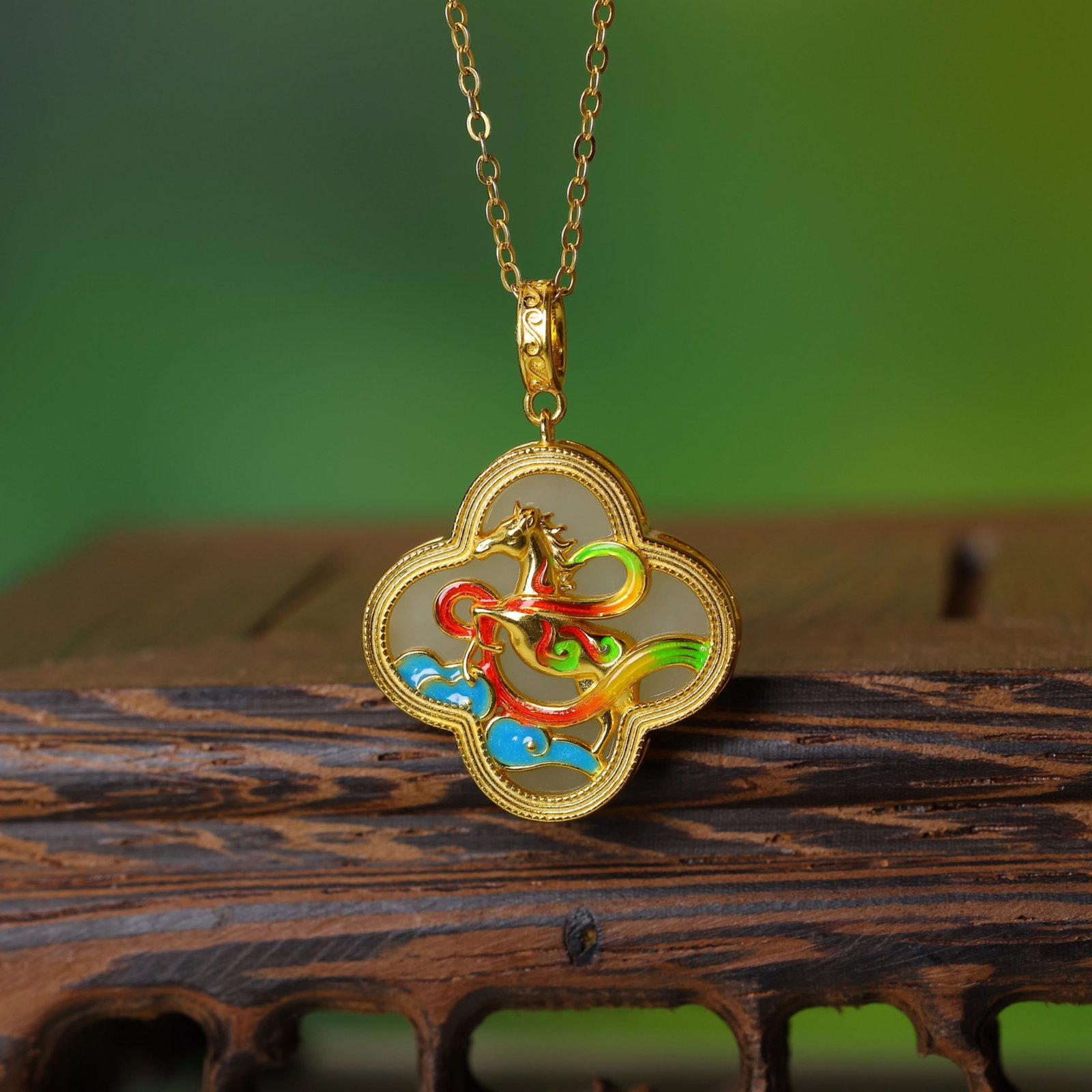 An Exquisite Sterling Silver-Gold Plated Inlaid White Jade Pendant - 2
