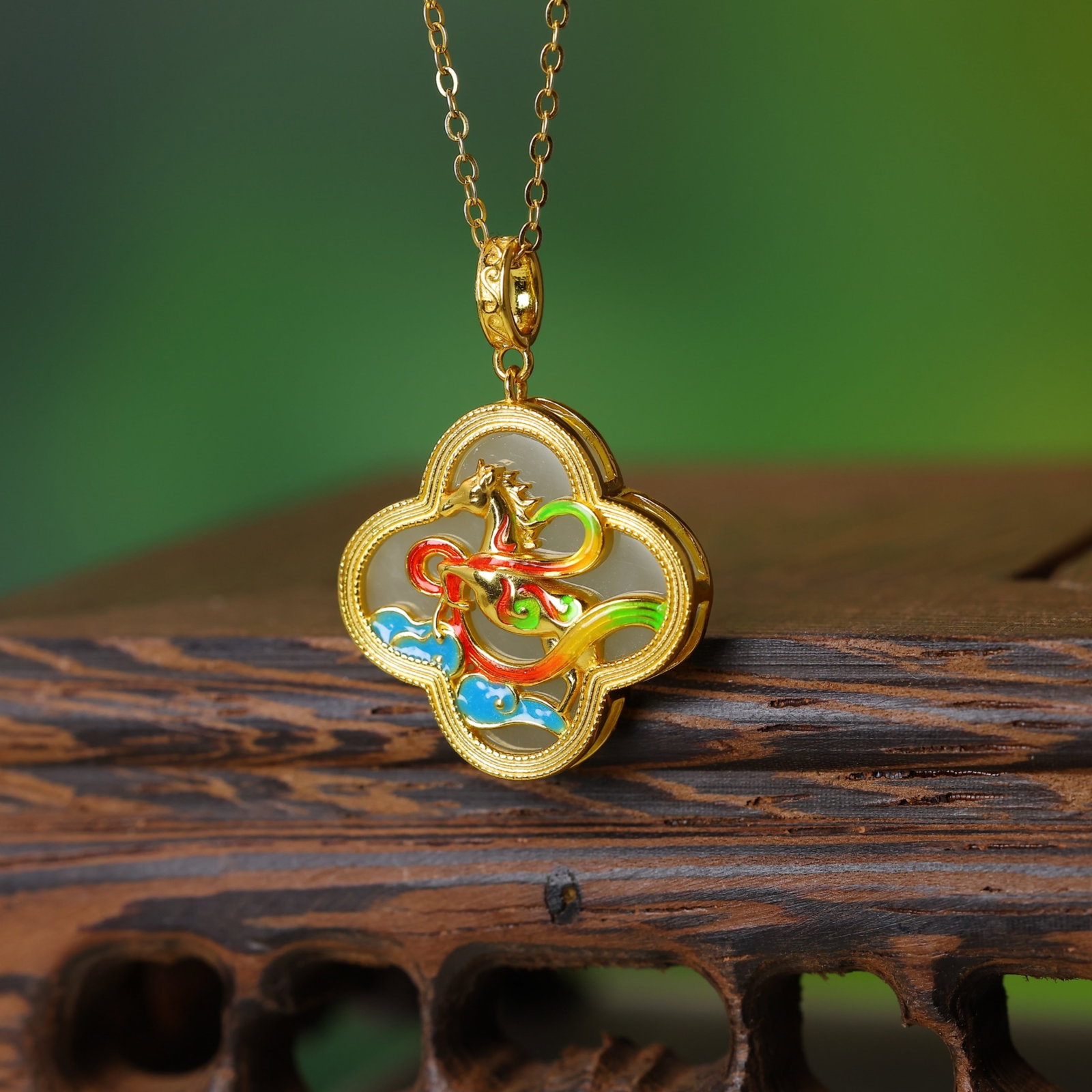 An Exquisite Sterling Silver-Gold Plated Inlaid White Jade Pendant - 3