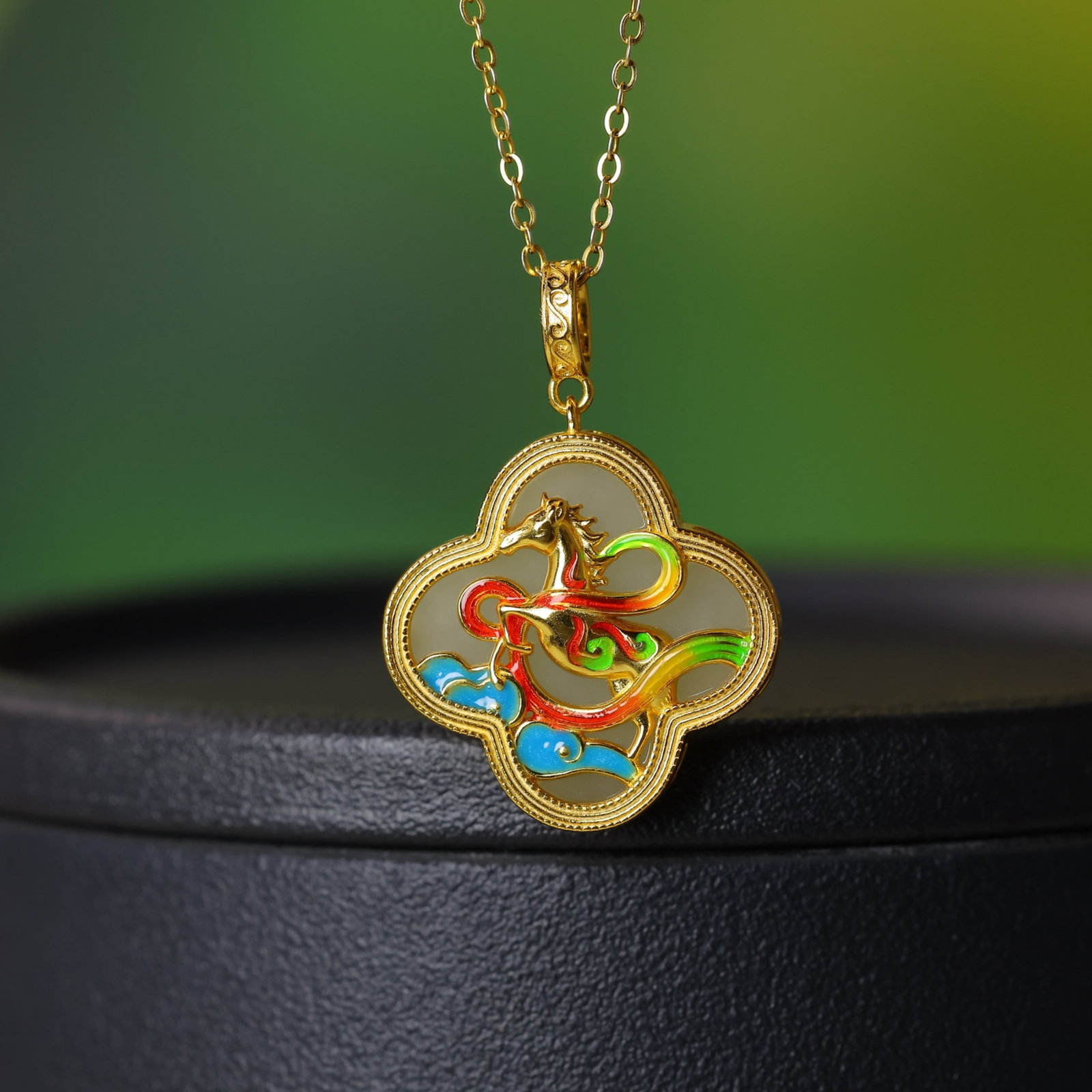 An Exquisite Sterling Silver-Gold Plated Inlaid White Jade Pendant - 4