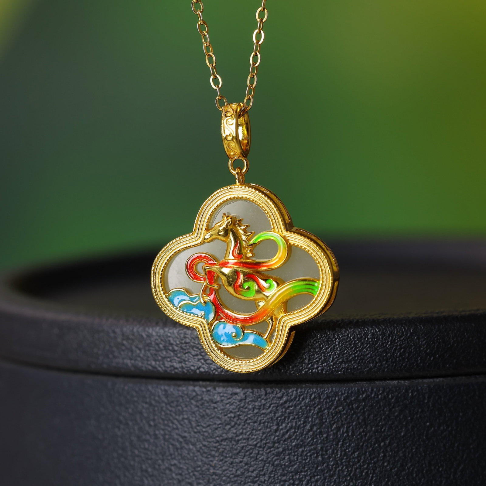 An Exquisite Sterling Silver-Gold Plated Inlaid White Jade Pendant - 5