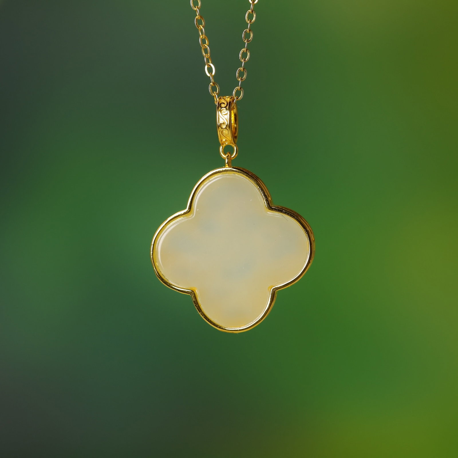 An Exquisite Sterling Silver-Gold Plated Inlaid White Jade Pendant - 6