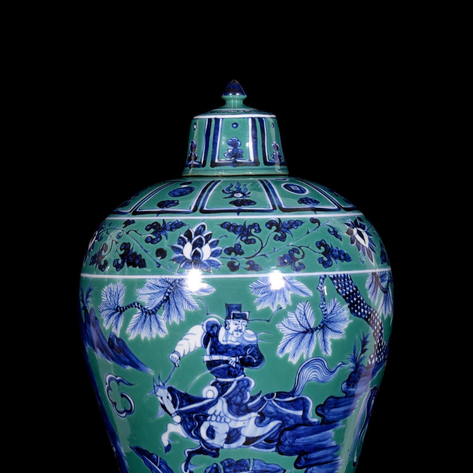 A Huge Blue and White Green Ground Character and Story Pattern Bottle - 2