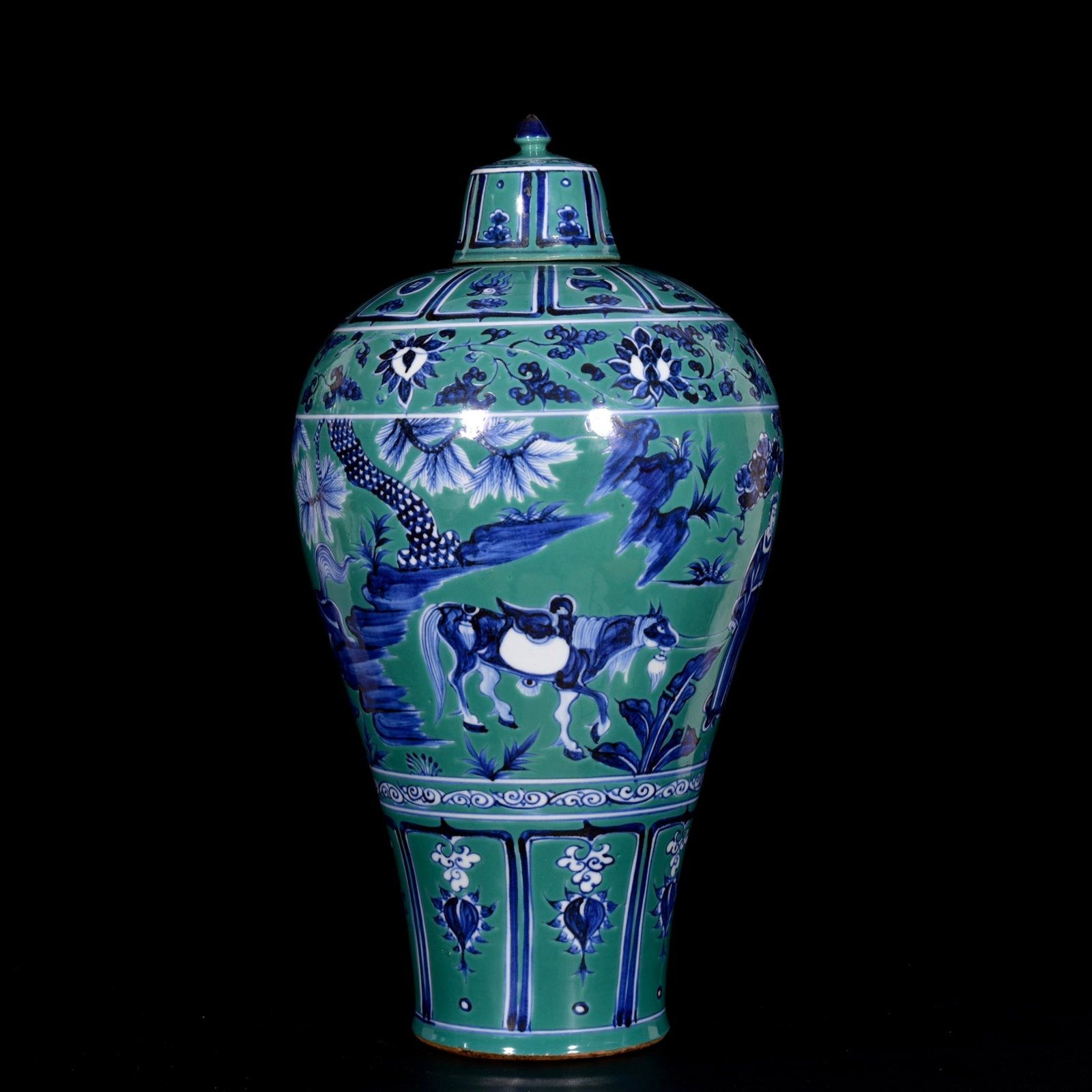 A Huge Blue and White Green Ground Character and Story Pattern Bottle - 5