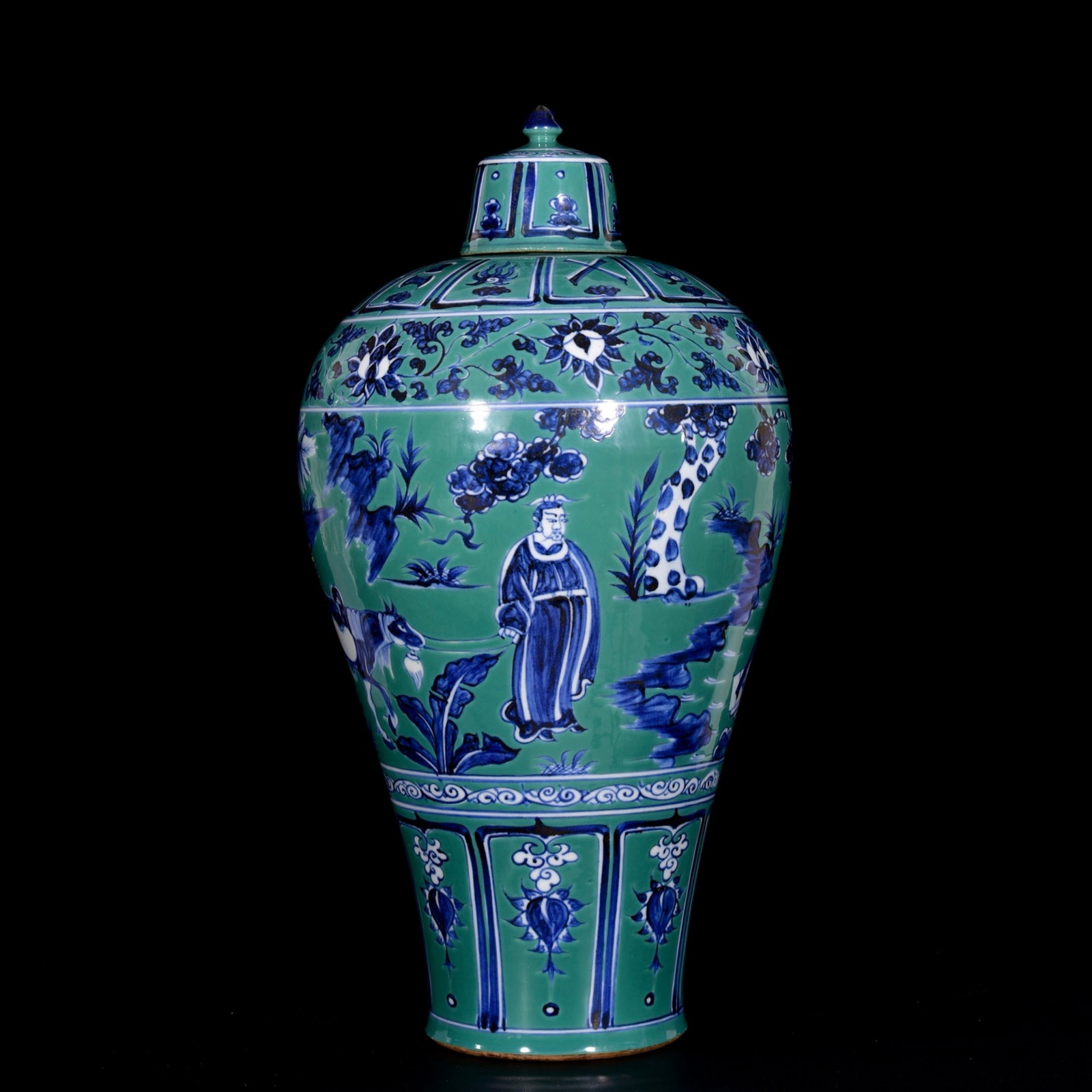 A Huge Blue and White Green Ground Character and Story Pattern Bottle - 6