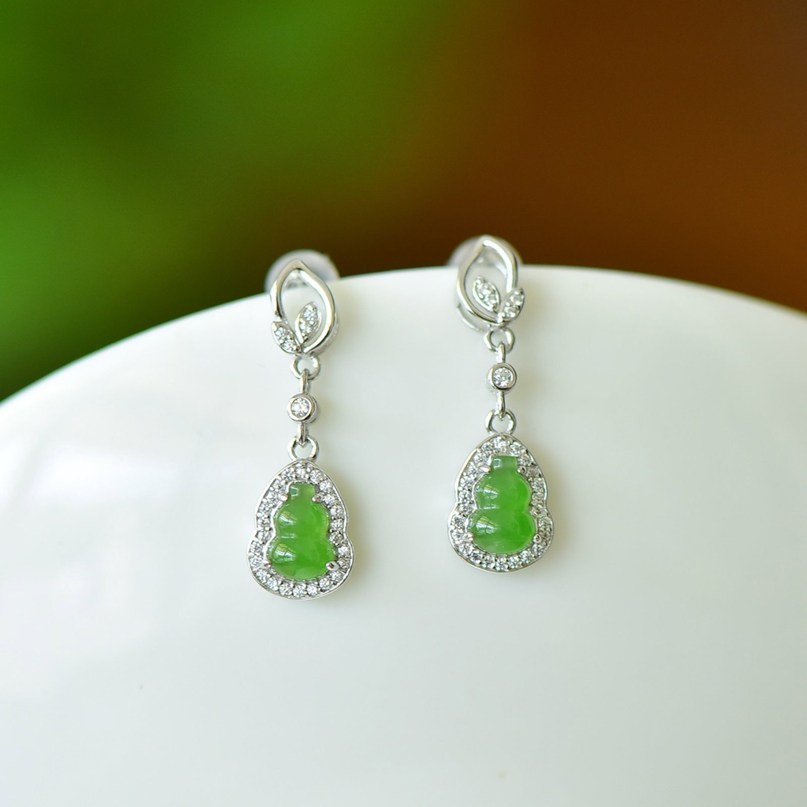 A Pair of Exquisite Sterling Silver Inlaid Jasper Gourd Earrings,Inlaid Gems - 4