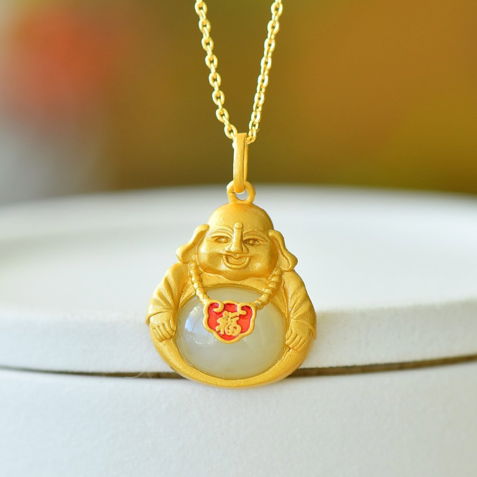 An Exquisite Sterling Silver-Gold Plated Inlaid White Jade Pendant - 3