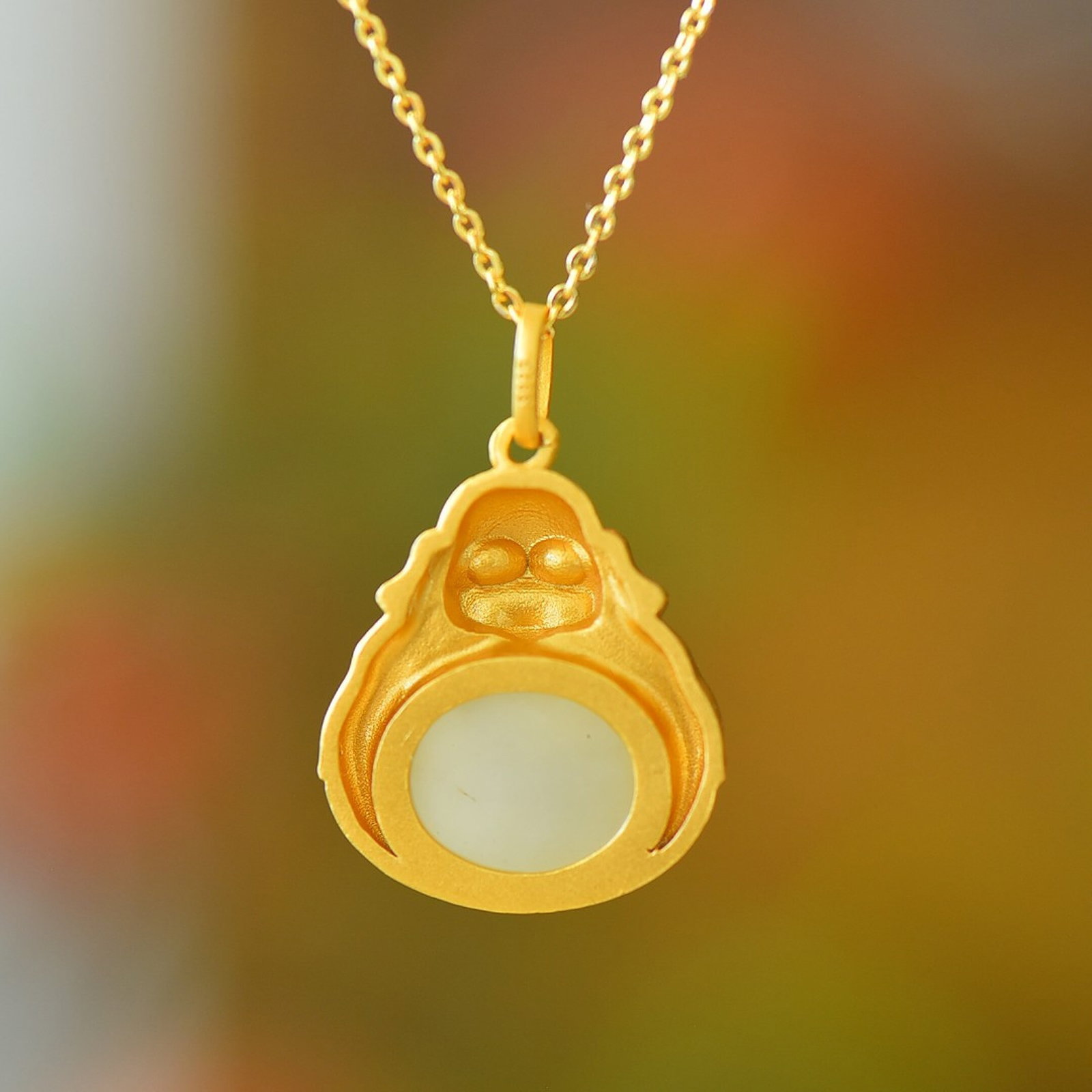 An Exquisite Sterling Silver-Gold Plated Inlaid White Jade Pendant - 5