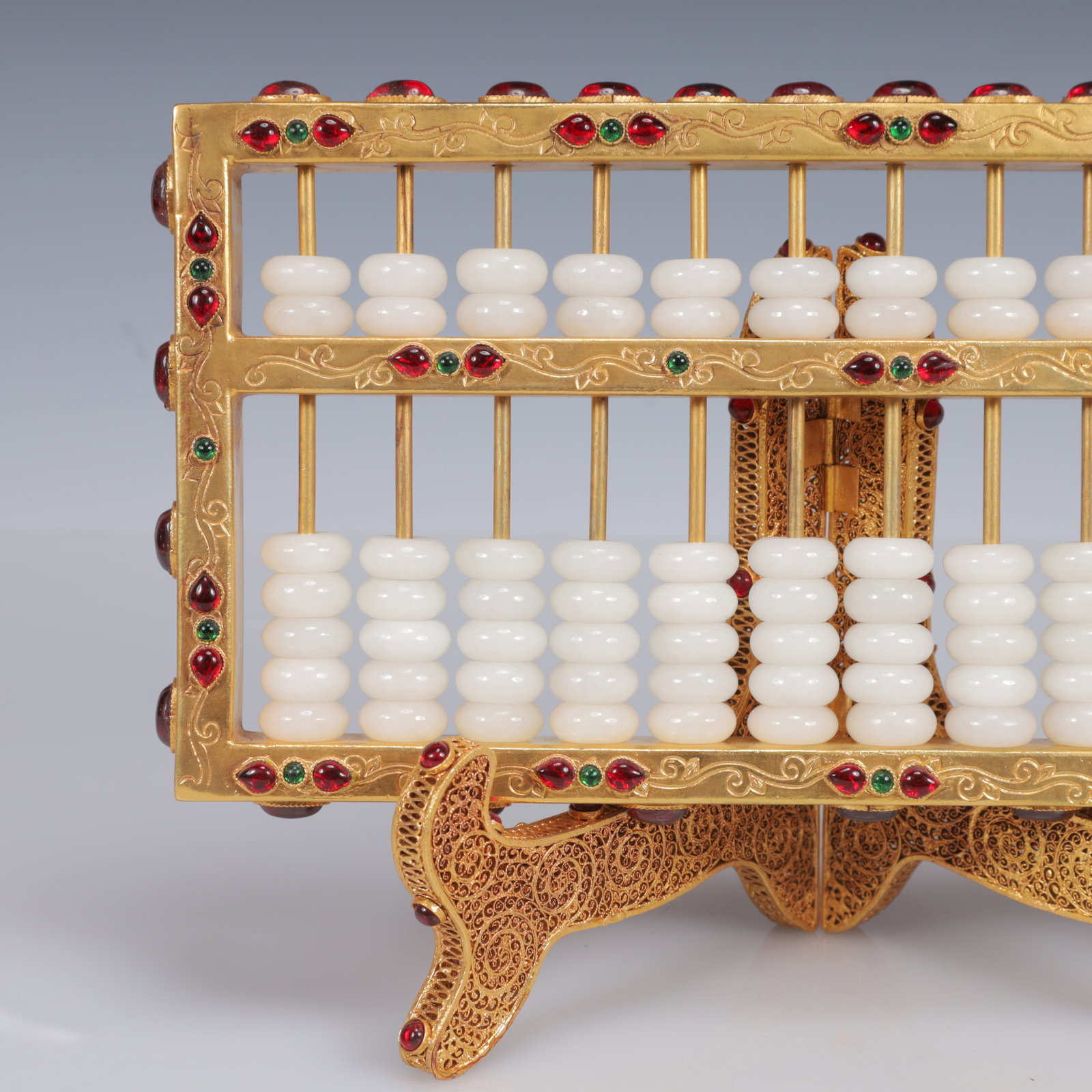 An Exquisite Filigree and Gilding Inlaid White Jade Suanpan,Inlaid Gems - 2