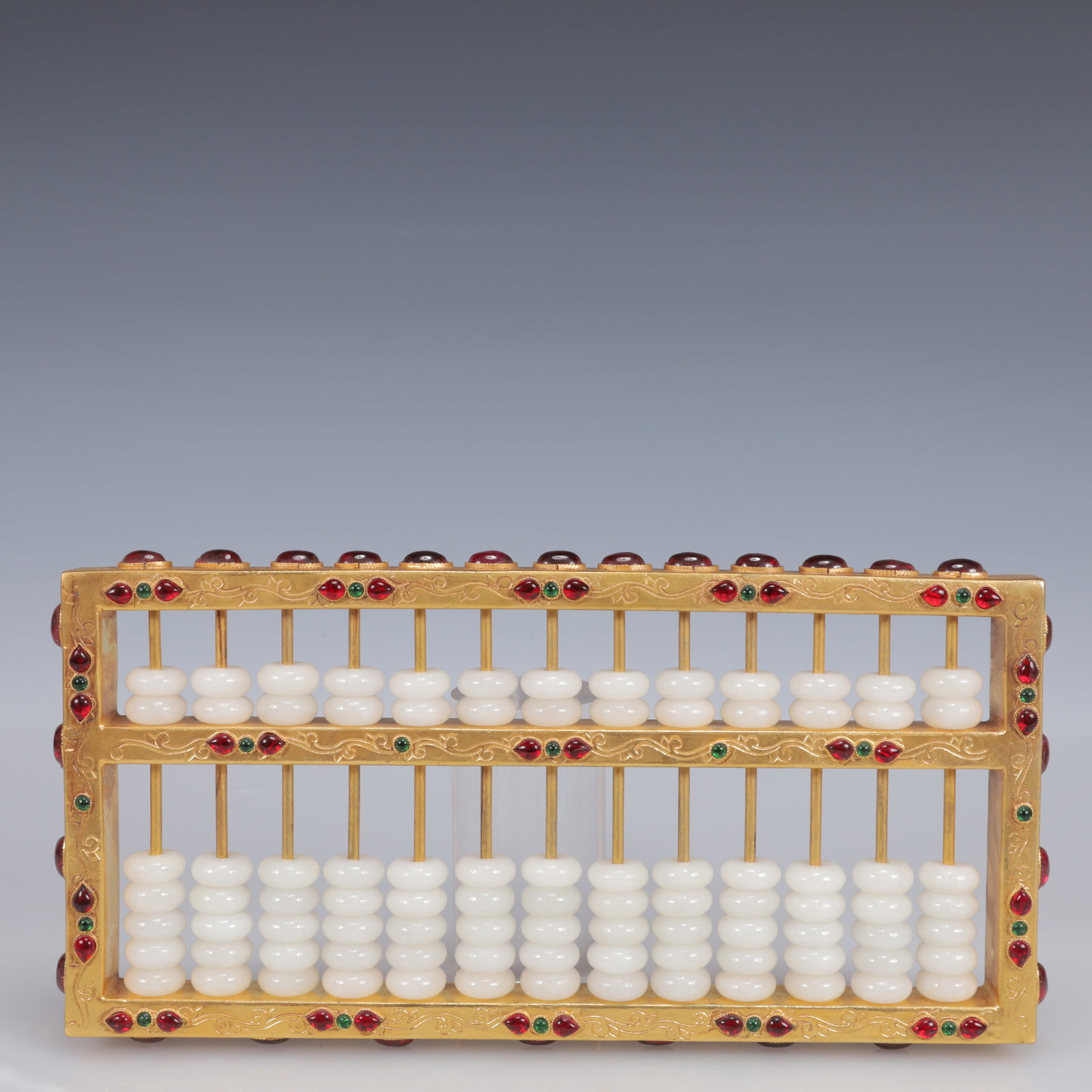 An Exquisite Filigree and Gilding Inlaid White Jade Suanpan,Inlaid Gems - 8