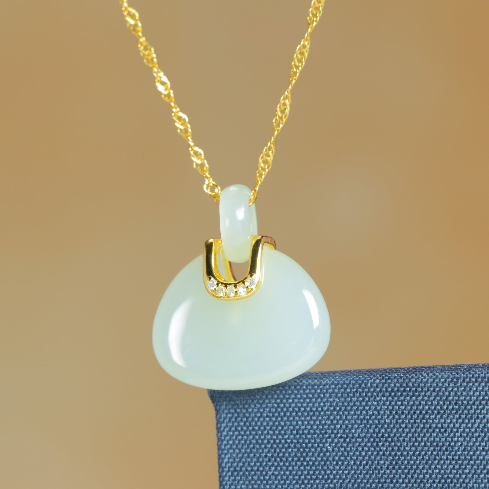 An Exquisite Sterling Silver-Gold Plated Inlaid White Jade Pendant , Inlaid Diamond - 2