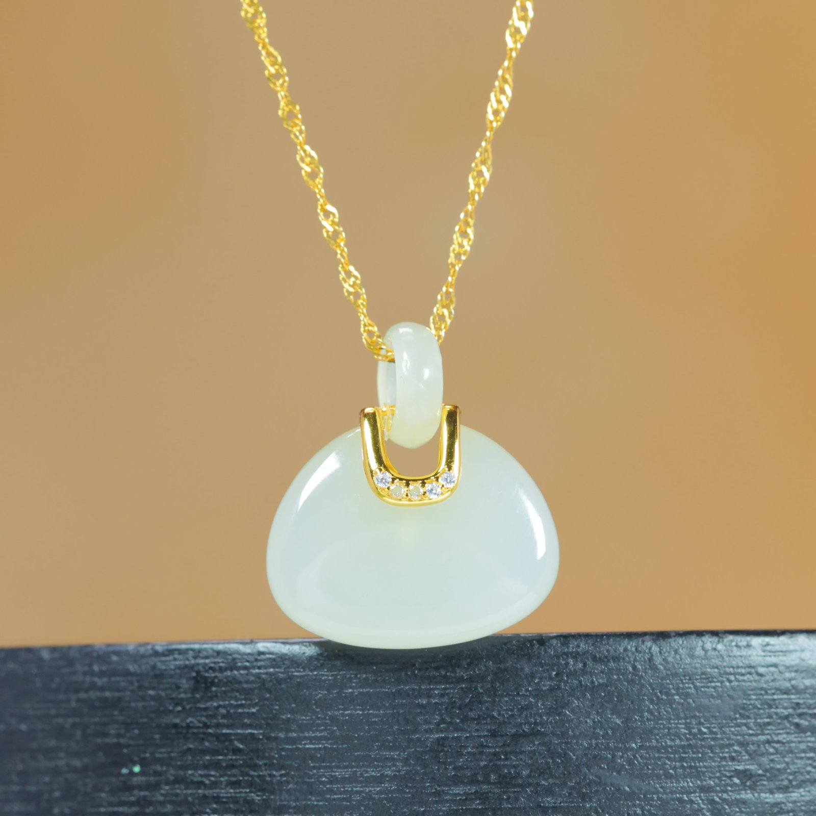An Exquisite Sterling Silver-Gold Plated Inlaid White Jade Pendant , Inlaid Diamond - 3