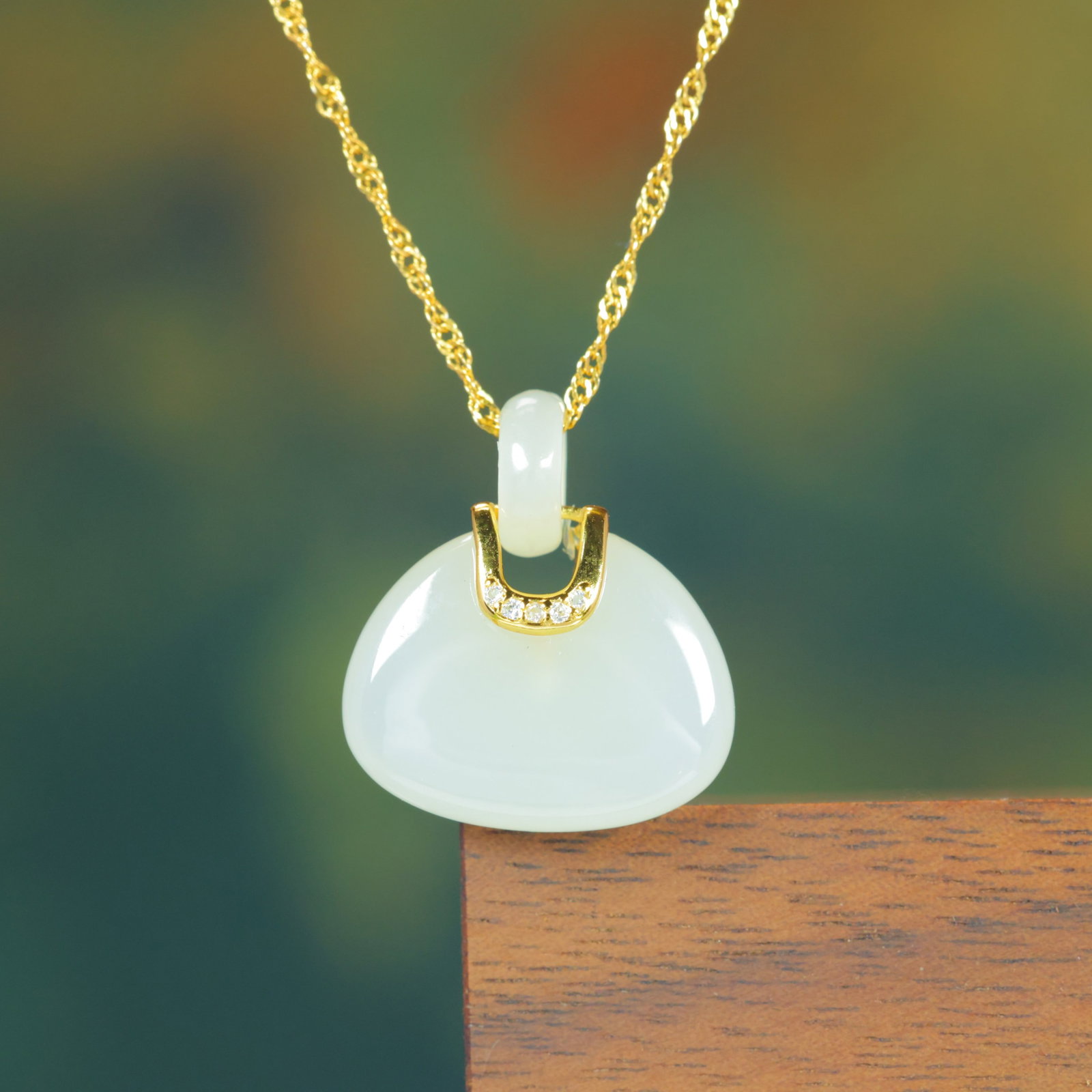 An Exquisite Sterling Silver-Gold Plated Inlaid White Jade Pendant , Inlaid Diamond - 5