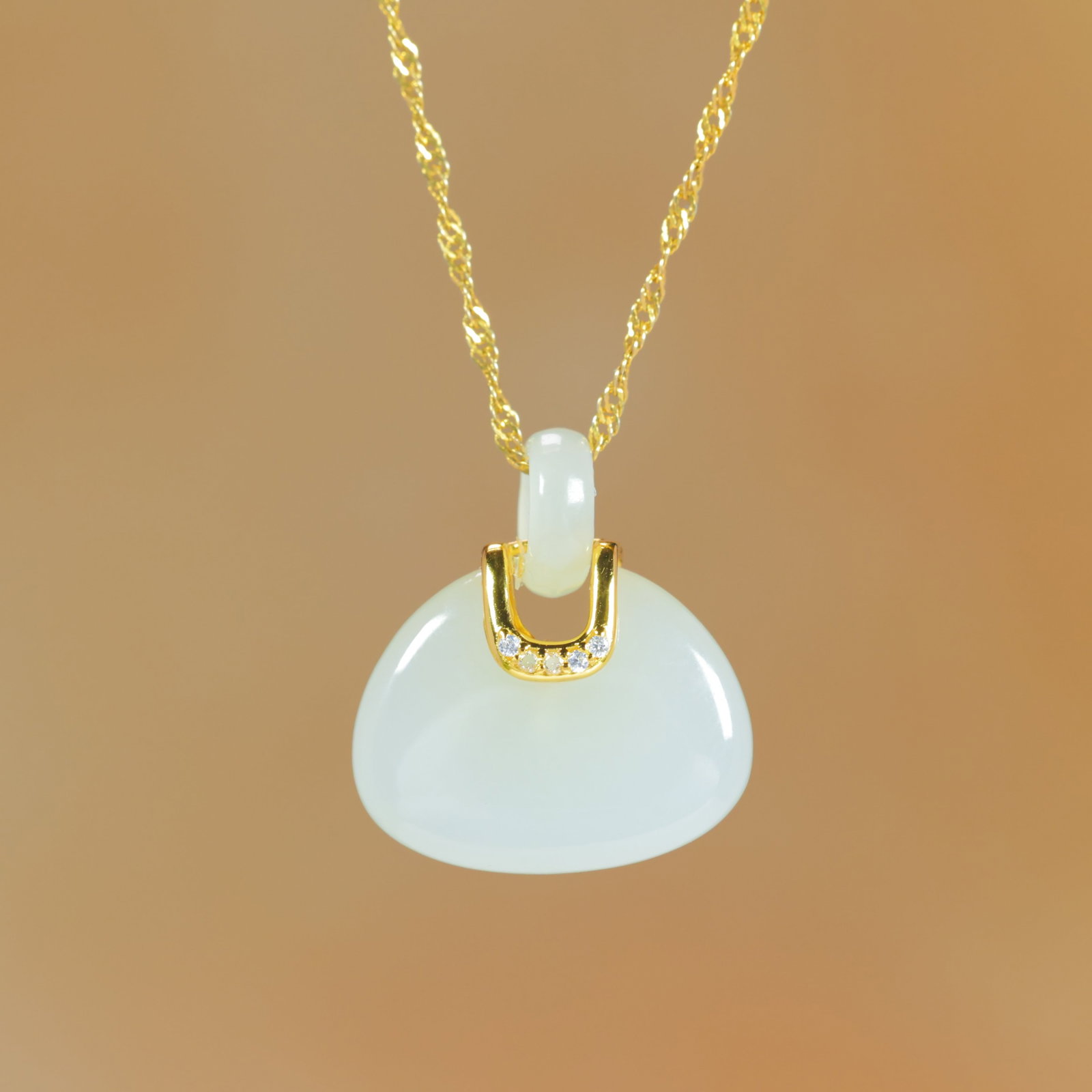 An Exquisite Sterling Silver-Gold Plated Inlaid White Jade Pendant , Inlaid Diamond - 6