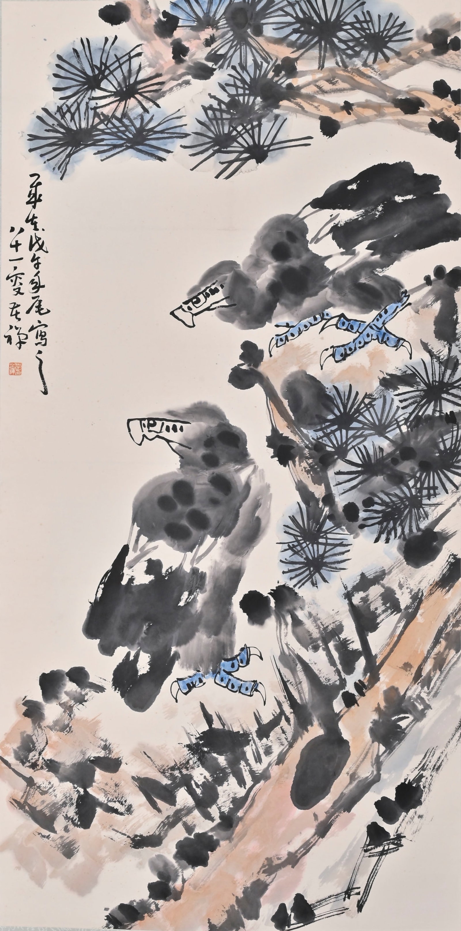 A Chinese Vertical Scroll Ink Painting of Pine and Eagle on Paper,Li Kuchan - 2