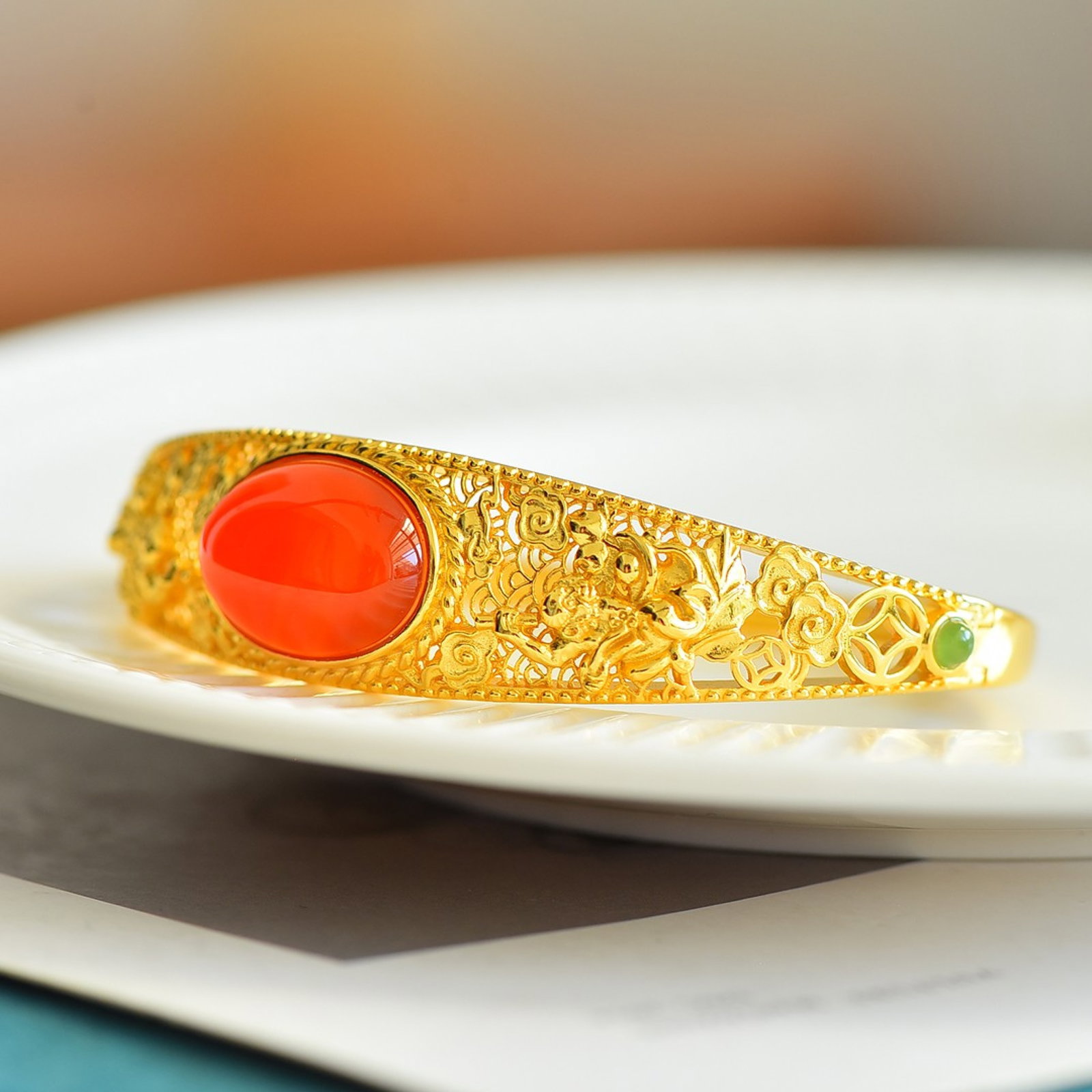 An Exquisite Sterling Silver-Gold Plated Inlaid Agate Bracelets - 2