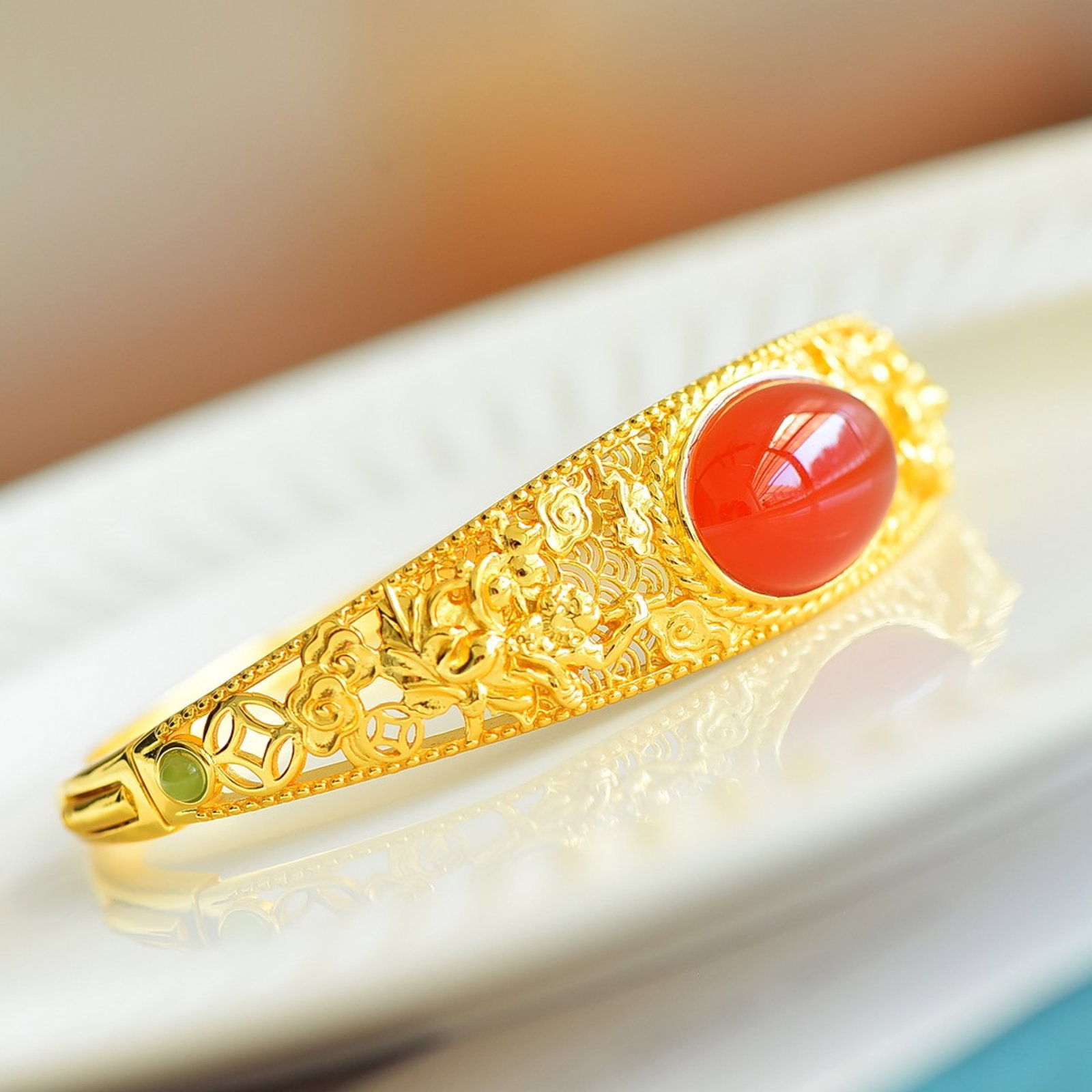 An Exquisite Sterling Silver-Gold Plated Inlaid Agate Bracelets - 3