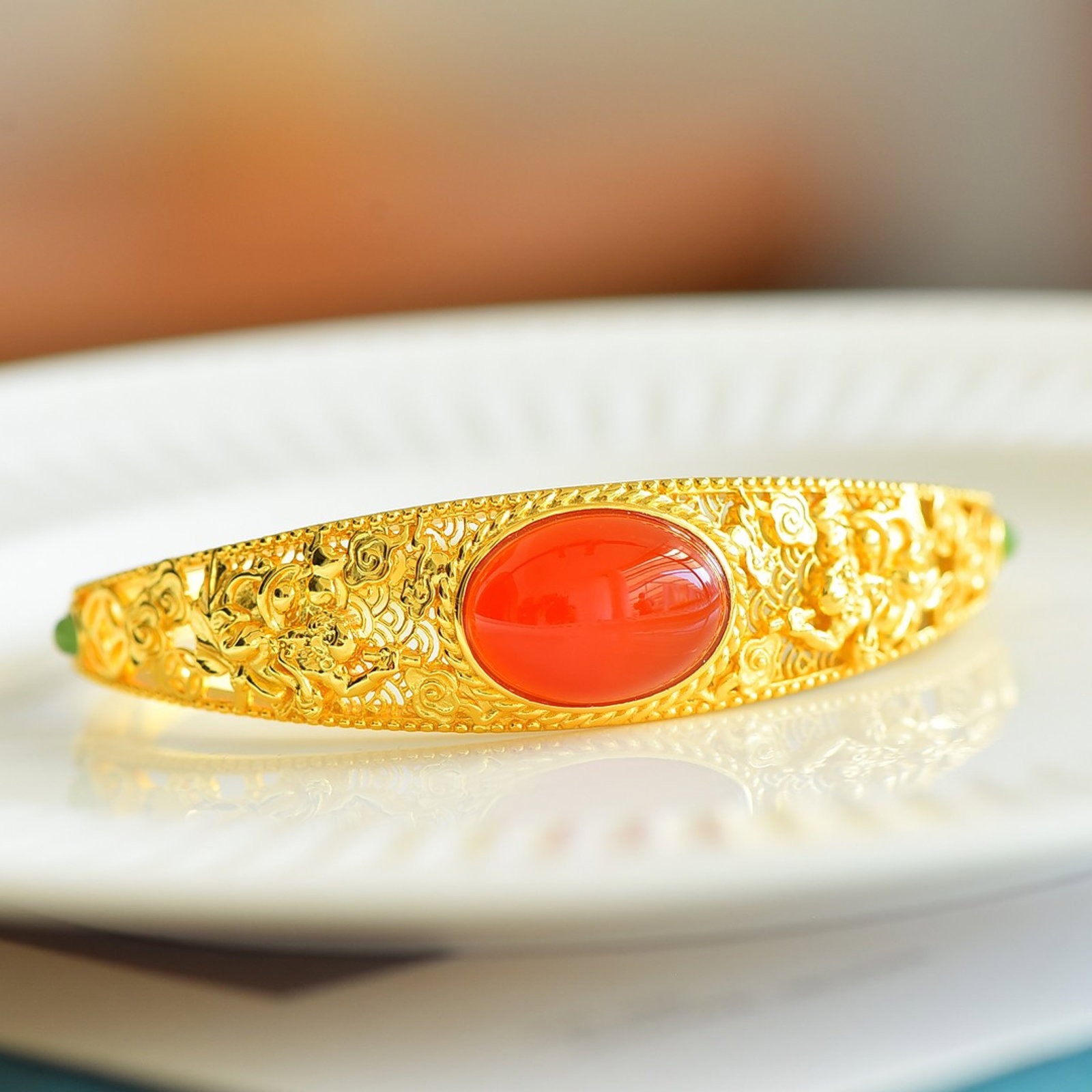 An Exquisite Sterling Silver-Gold Plated Inlaid Agate Bracelets - 4