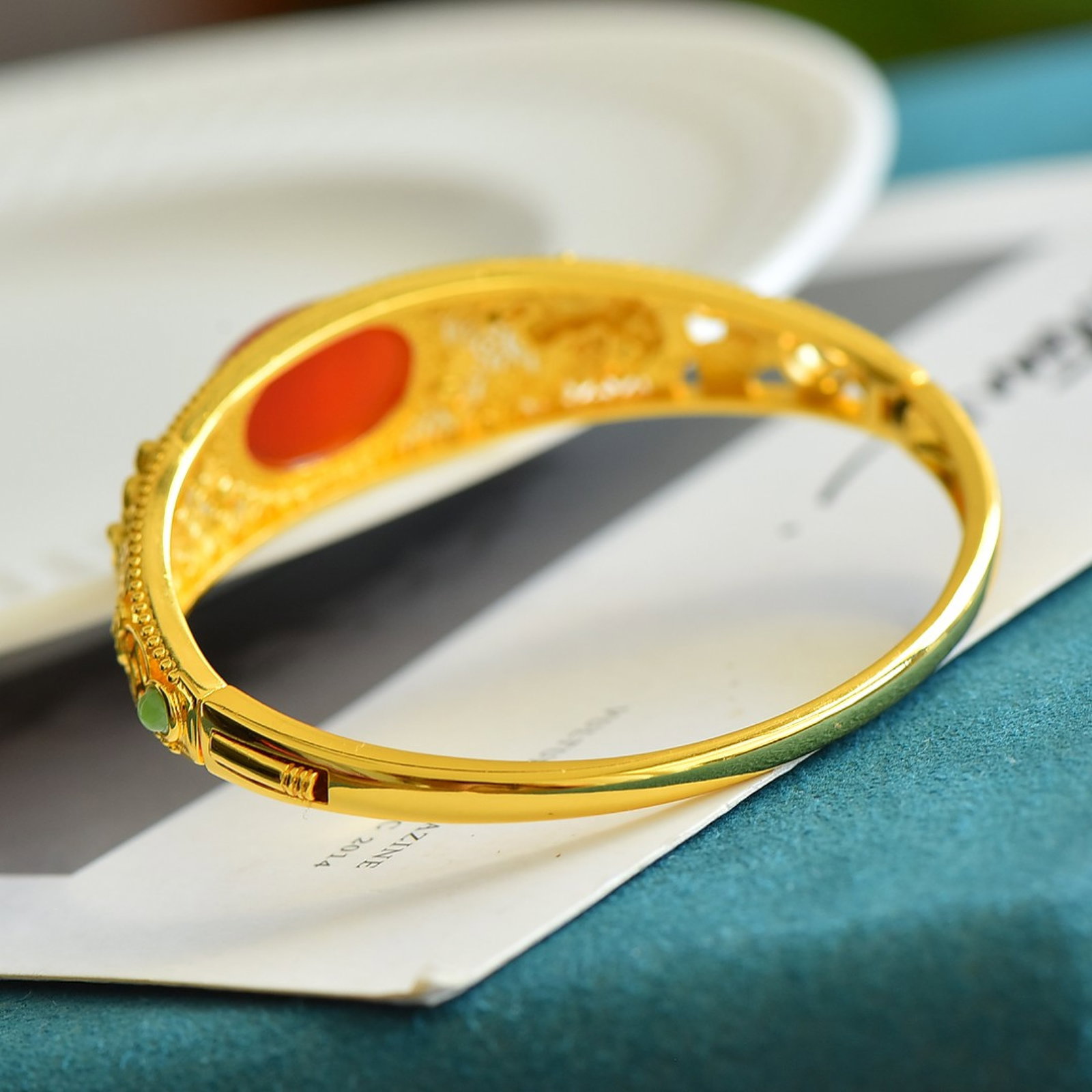 An Exquisite Sterling Silver-Gold Plated Inlaid Agate Bracelets - 5