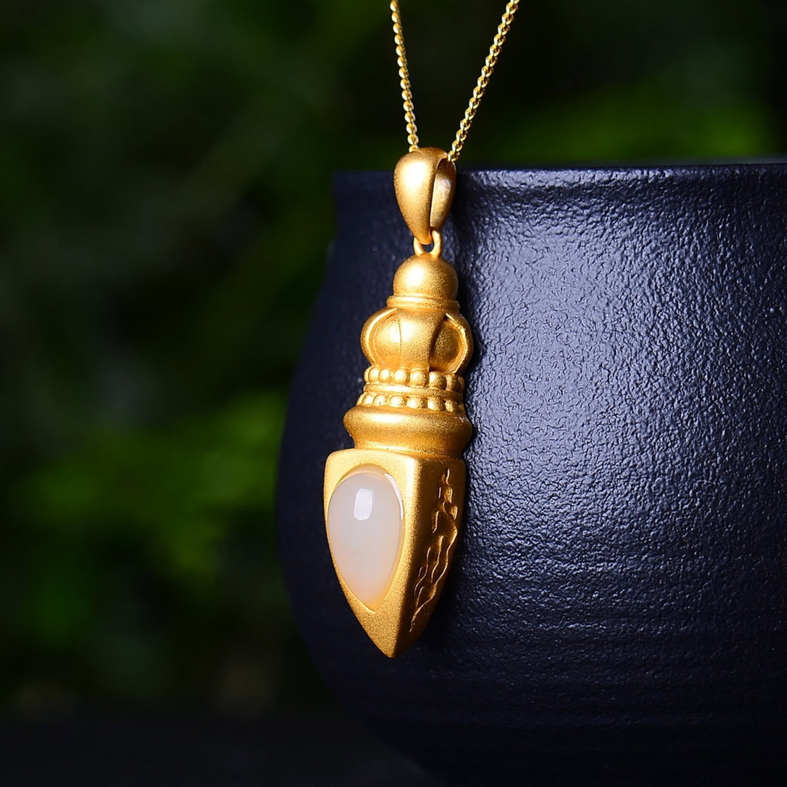 An Exquisite Sterling Silver-Gold Plated Inlaid White Jade Pendant - 3
