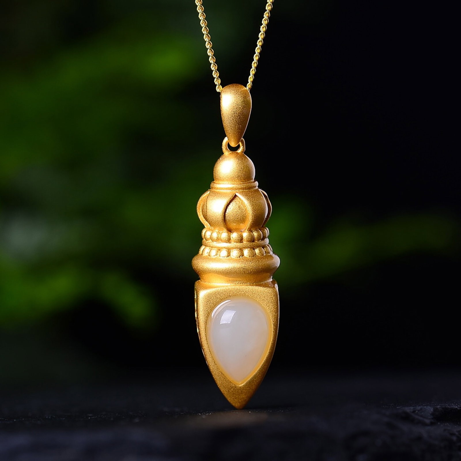 An Exquisite Sterling Silver-Gold Plated Inlaid White Jade Pendant - 4