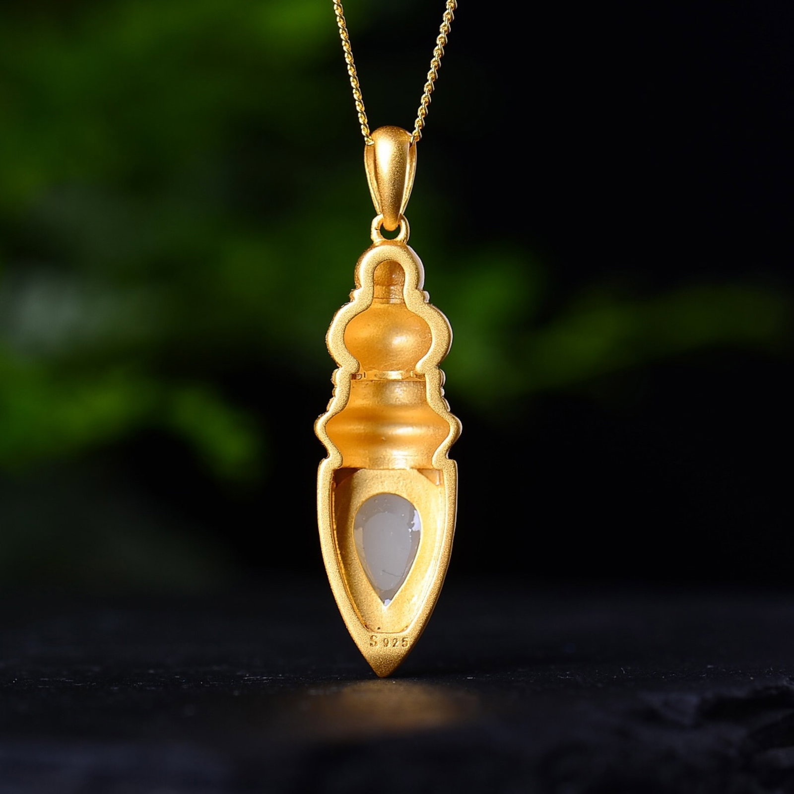 An Exquisite Sterling Silver-Gold Plated Inlaid White Jade Pendant - 5