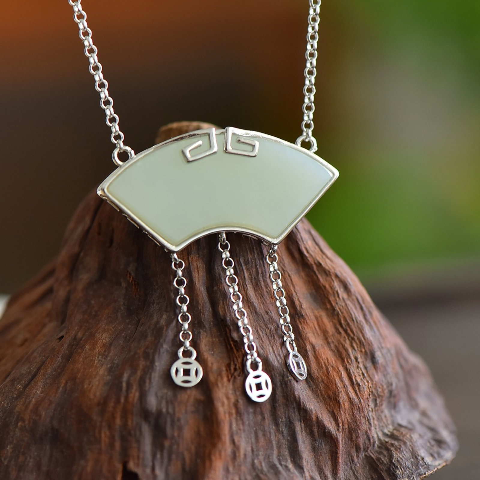 An Exquisite Sterling Silver Inlaid White Jade Pendant - 2