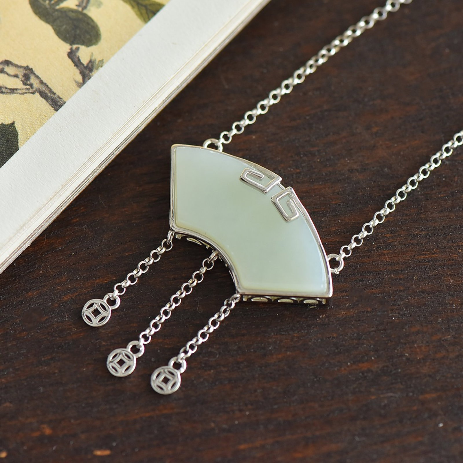An Exquisite Sterling Silver Inlaid White Jade Pendant - 3