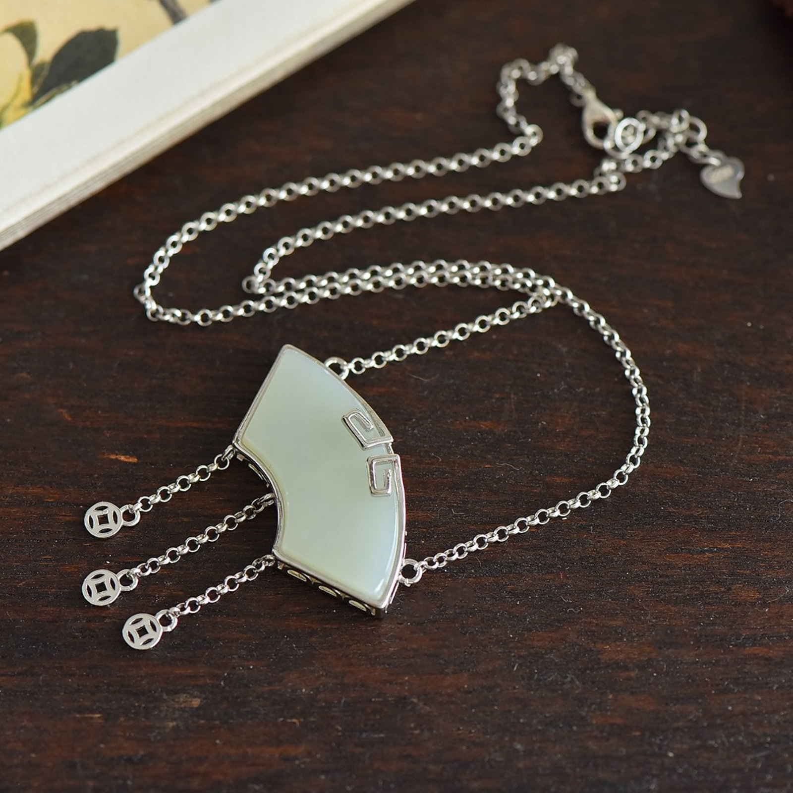 An Exquisite Sterling Silver Inlaid White Jade Pendant - 4