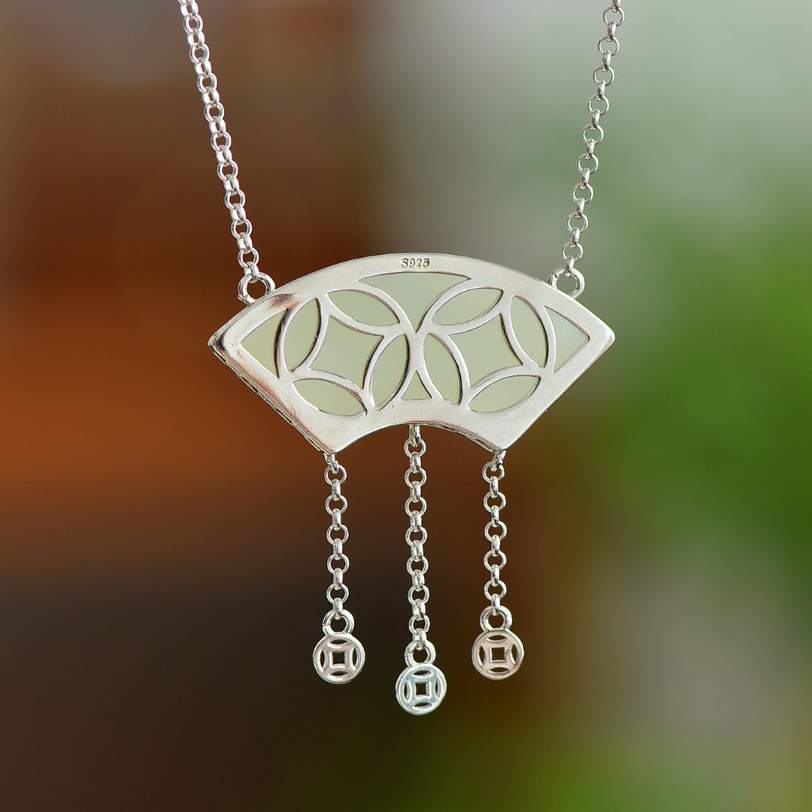 An Exquisite Sterling Silver Inlaid White Jade Pendant - 5